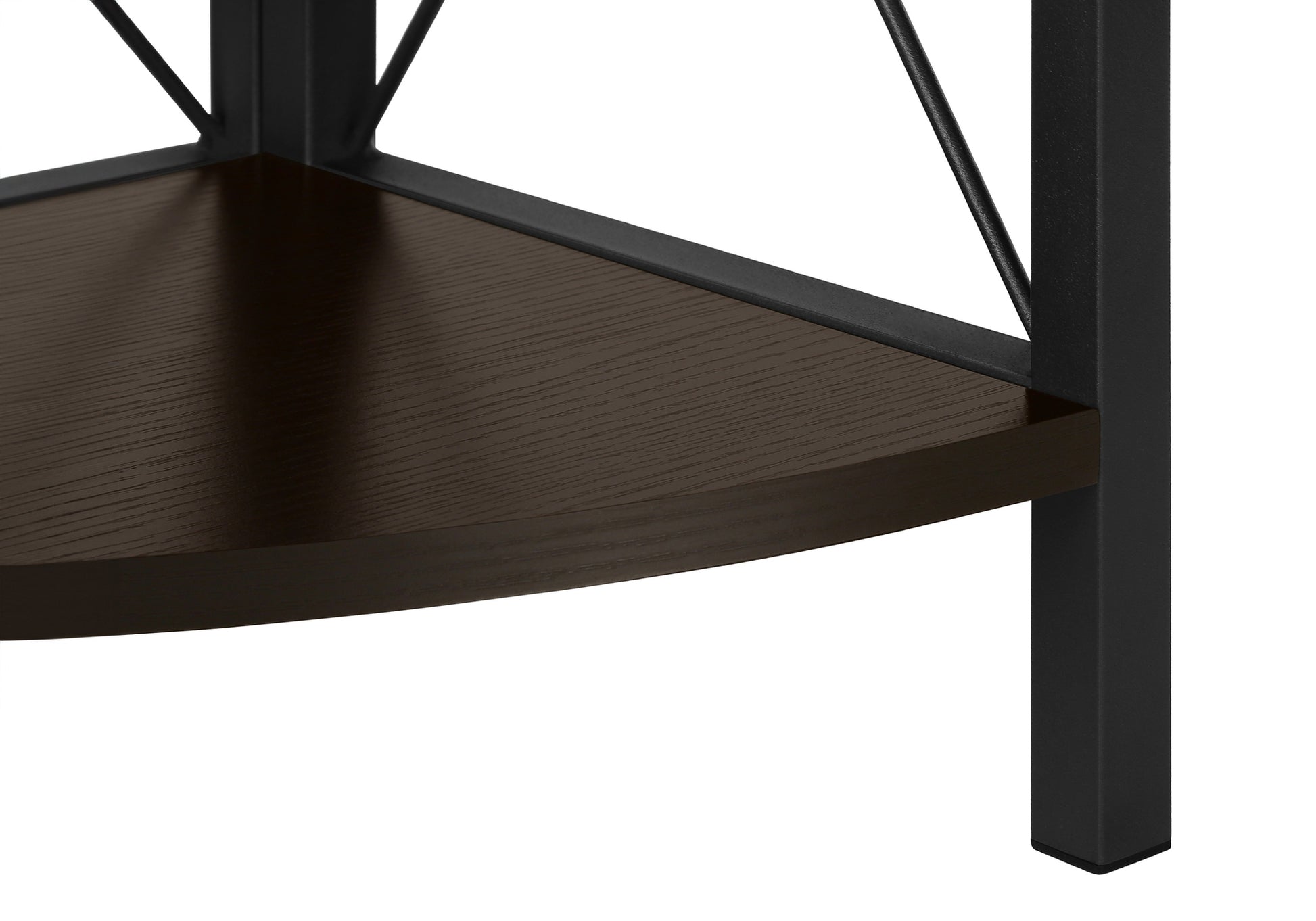 Bookcase - 60"H / Espresso / Black Metal Corner Etagere-Bookshelf-DECOROLALA