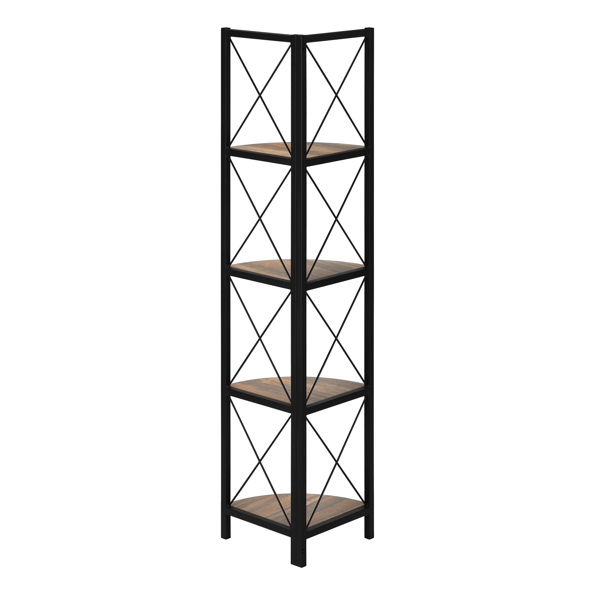 Bookcase - 60"H / Espresso / Black Metal Corner Etagere-Bookshelf-DECOROLALA
