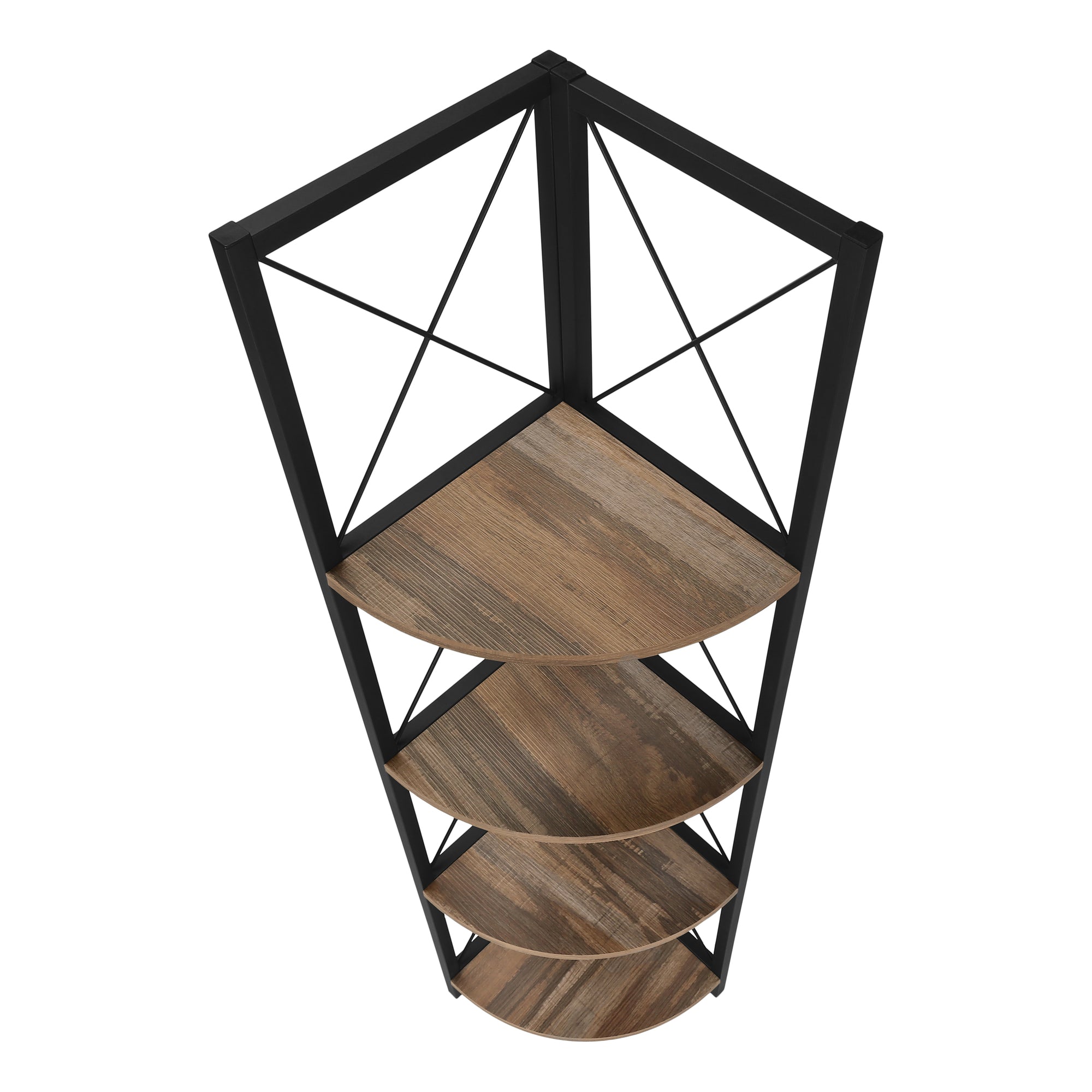 Bookcase - 60"H / Espresso / Black Metal Corner Etagere-Bookshelf-DECOROLALA