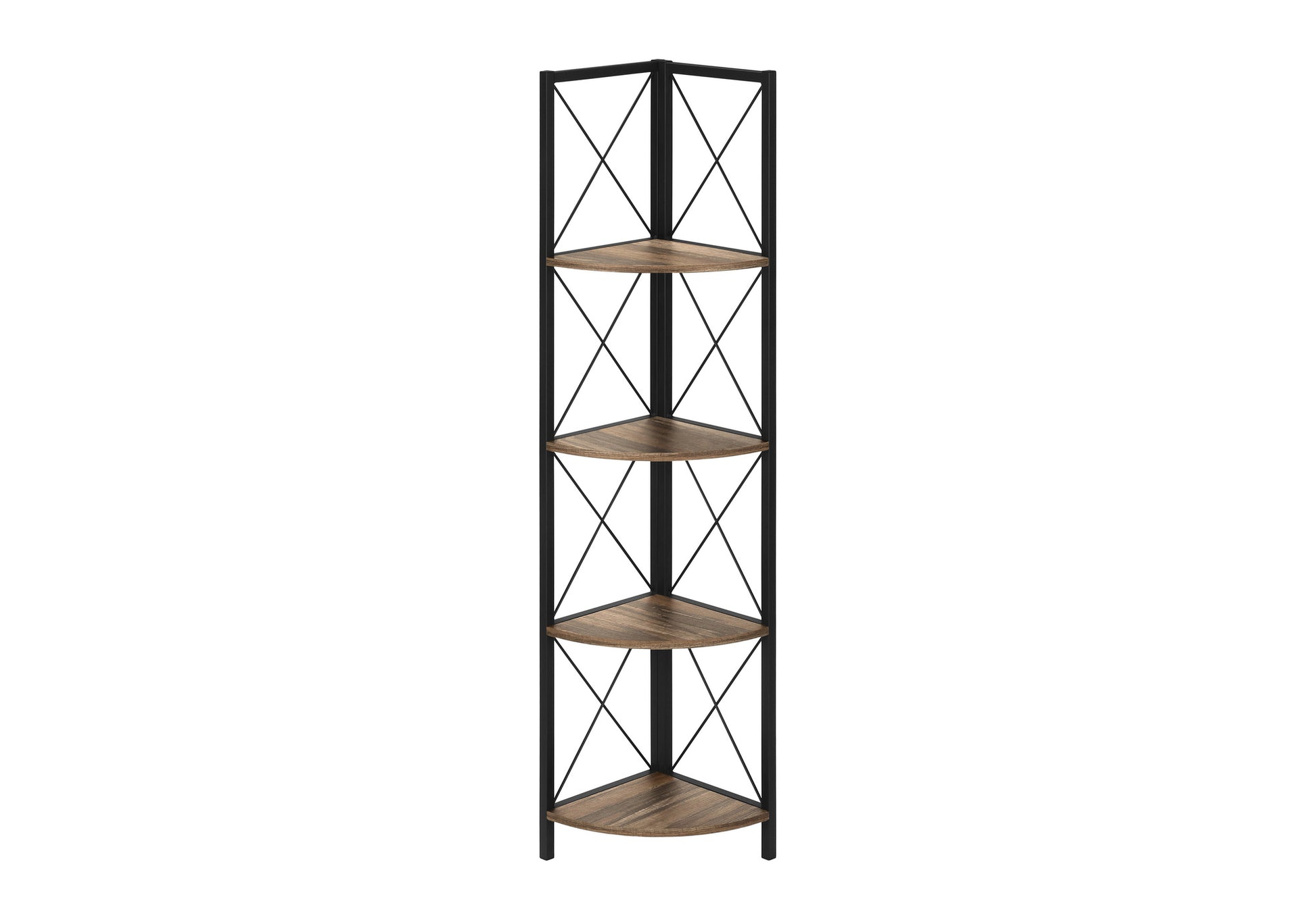 Bookcase - 60"H / Espresso / Black Metal Corner Etagere-Bookshelf-DECOROLALA