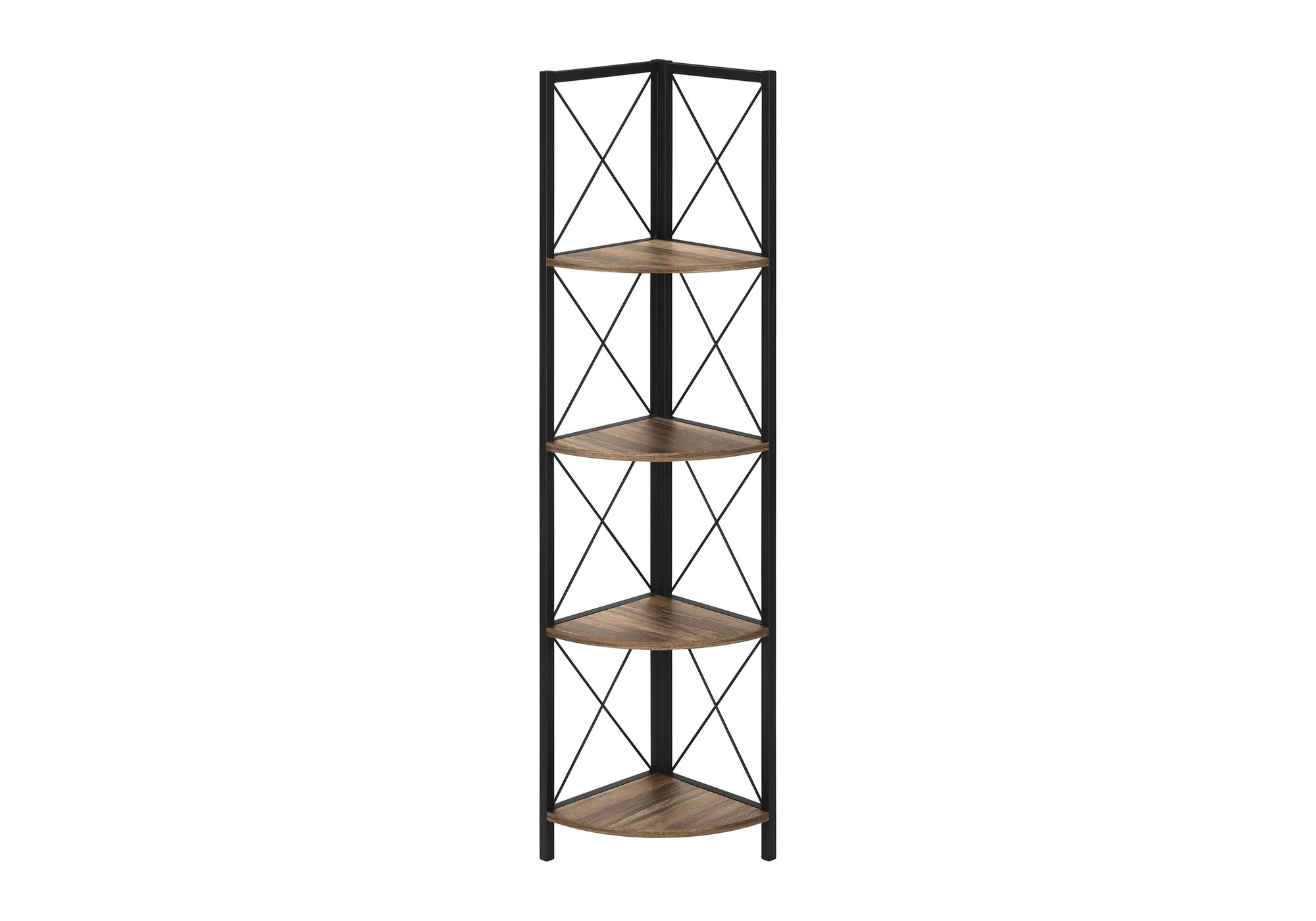 Bookcase - 60"H / Espresso / Black Metal Corner Etagere-Bookshelf-DECOROLALA