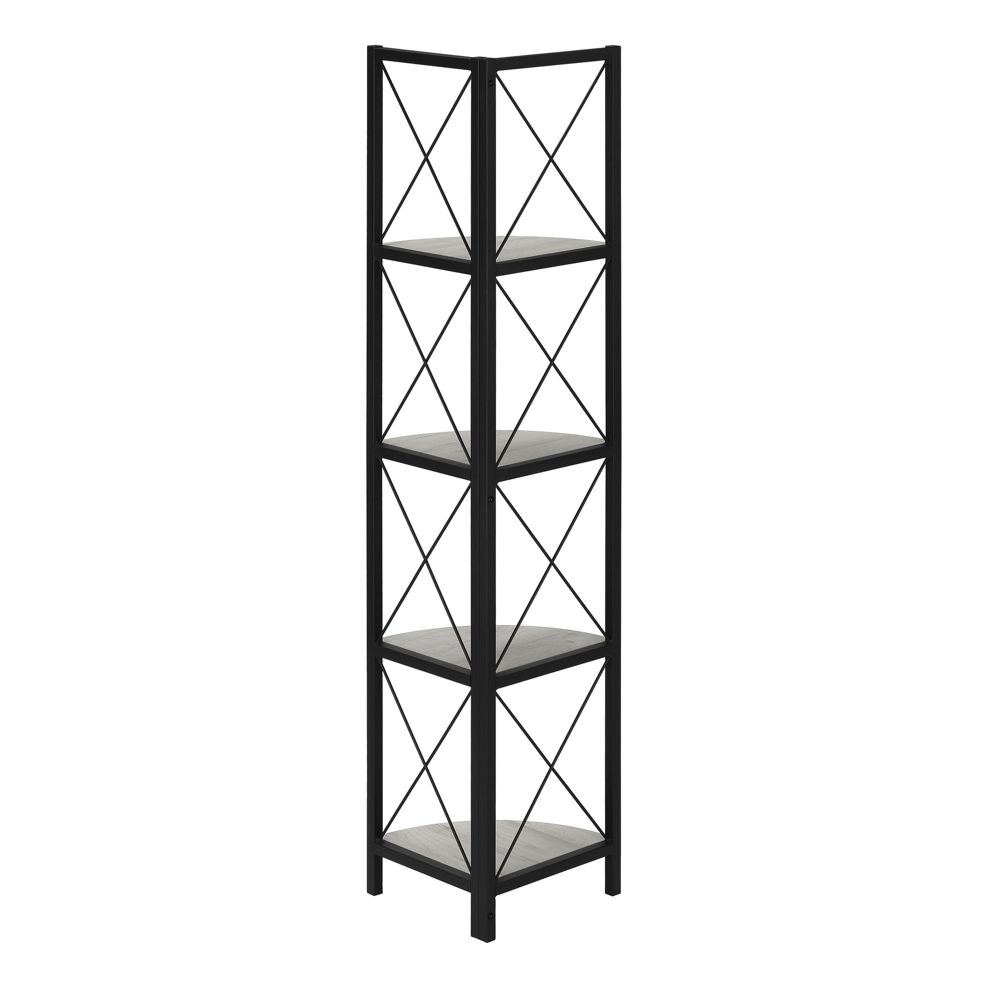 Bookcase - 60"H / Espresso / Black Metal Corner Etagere-Bookshelf-DECOROLALA