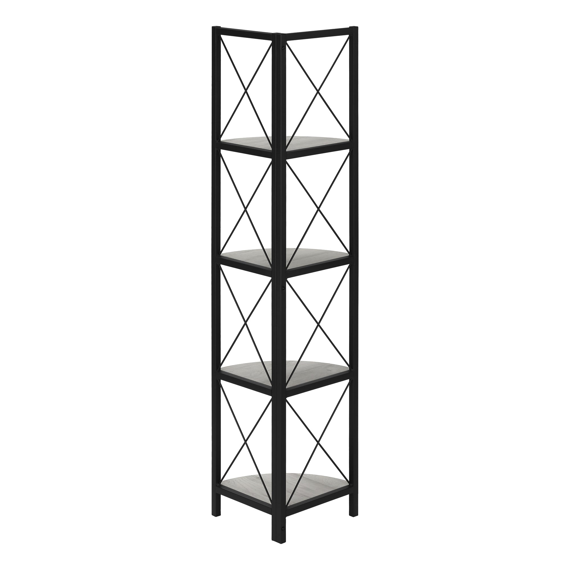 Bookcase - 60"H / Espresso / Black Metal Corner Etagere-Bookshelf-DECOROLALA