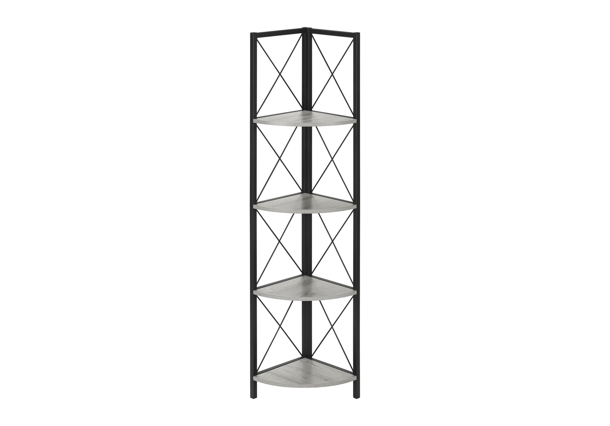 Bookcase - 60"H / Espresso / Black Metal Corner Etagere-Bookshelf-DECOROLALA