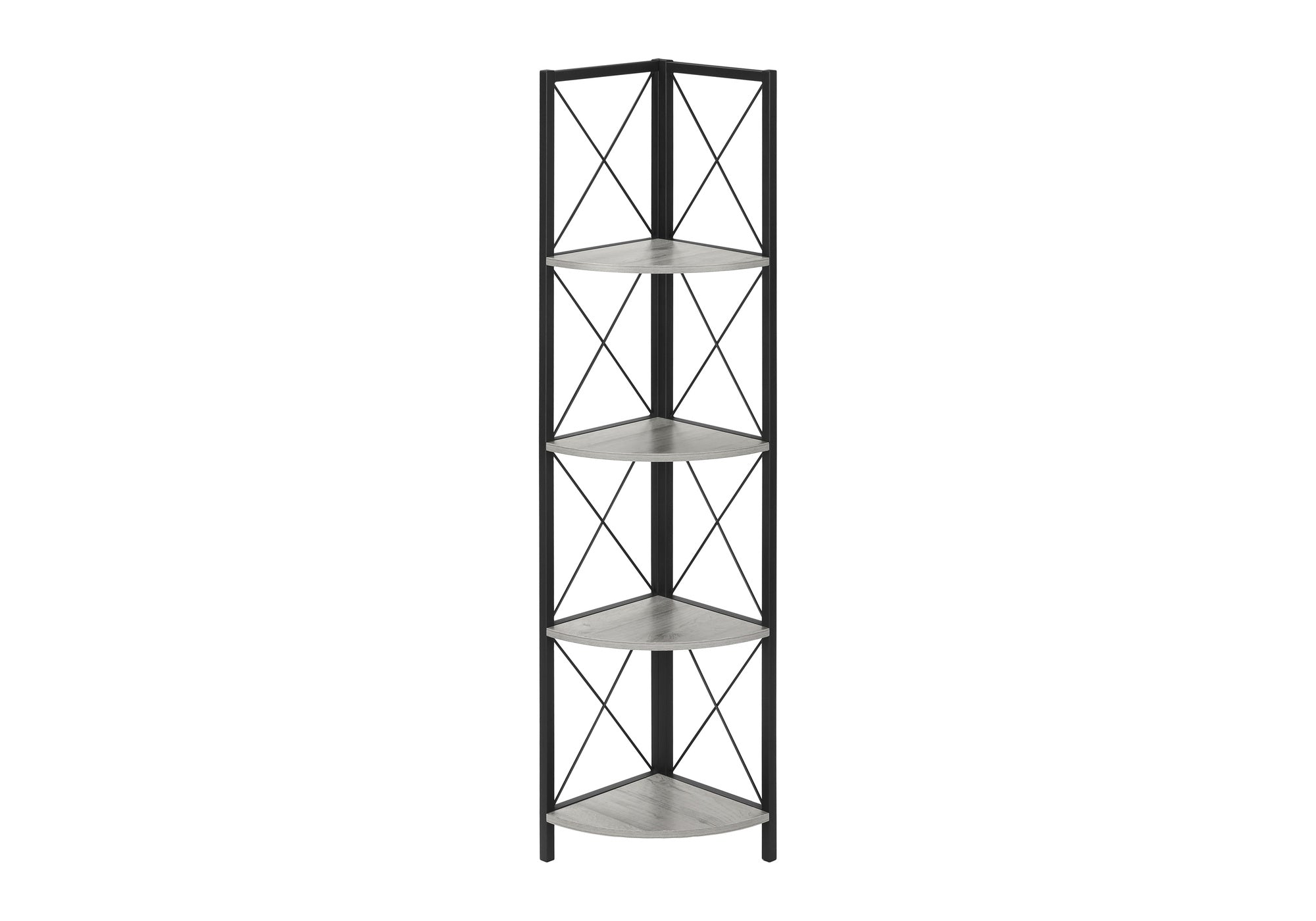 Bookcase - 60"H / Espresso / Black Metal Corner Etagere-Bookshelf-DECOROLALA
