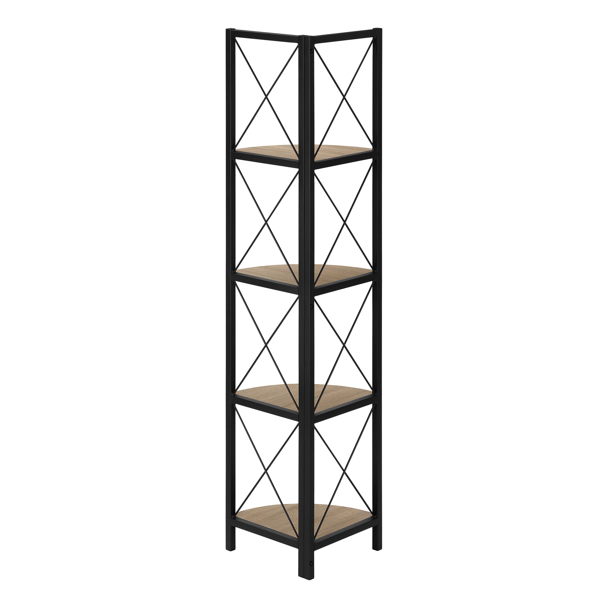 Bookcase - 60"H / Espresso / Black Metal Corner Etagere-Bookshelf-DECOROLALA