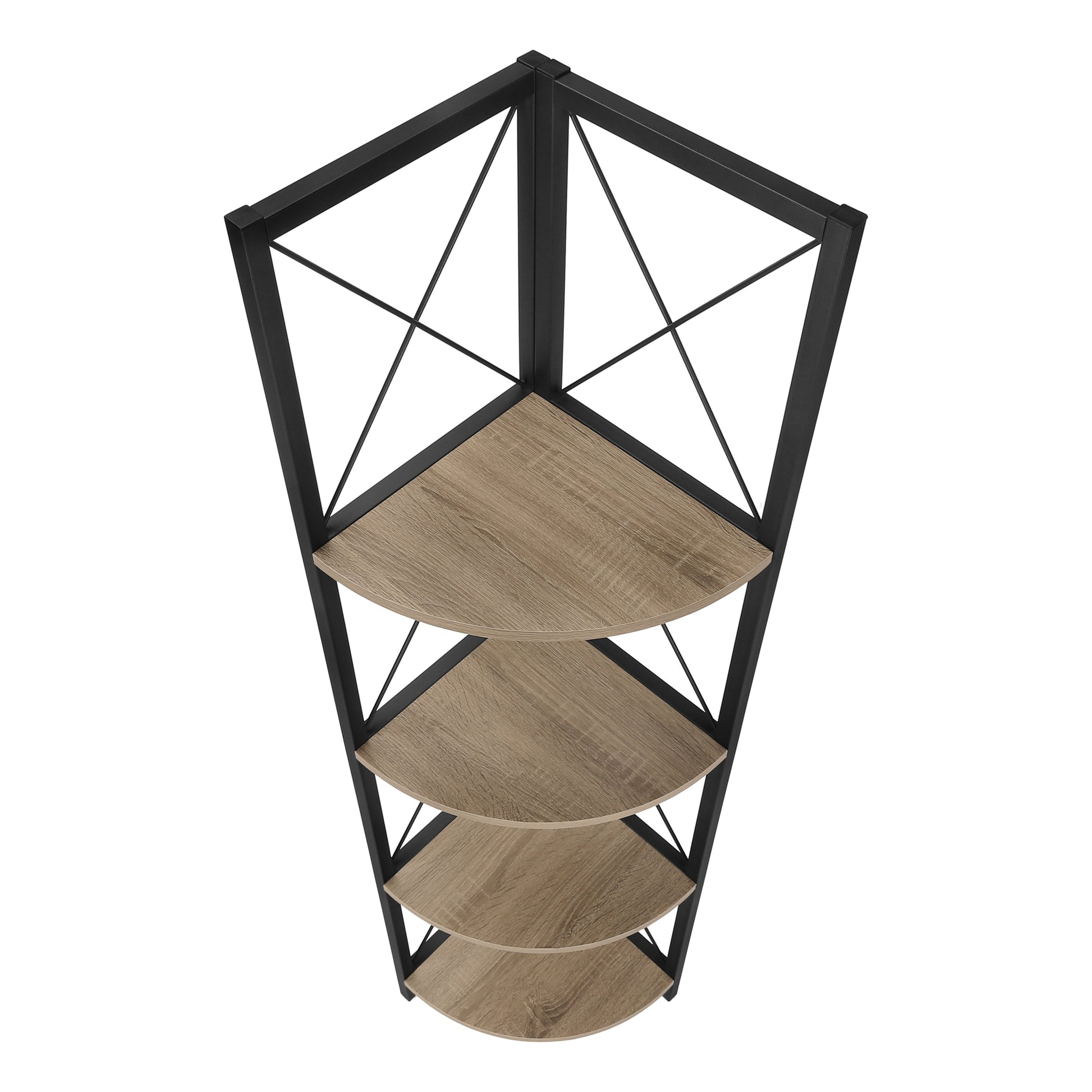 Bookcase - 60"H / Espresso / Black Metal Corner Etagere-Bookshelf-DECOROLALA