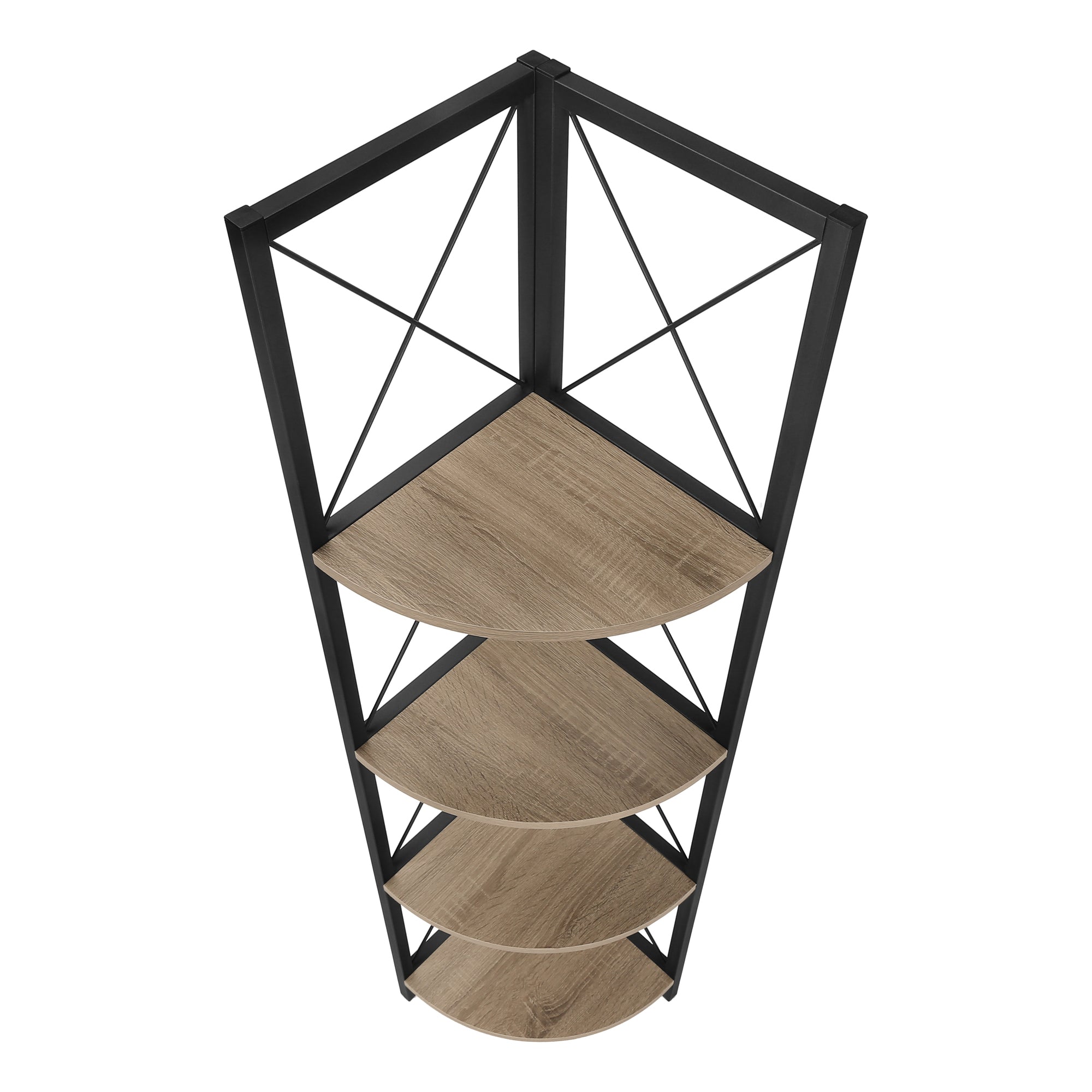 Bookcase - 60"H / Espresso / Black Metal Corner Etagere-Bookshelf-DECOROLALA