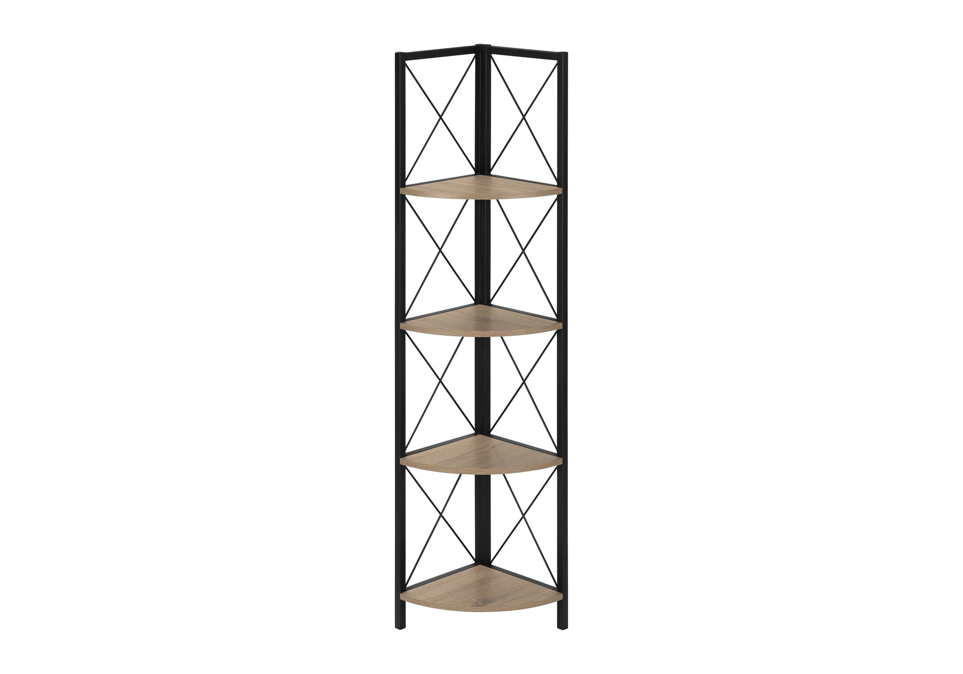 Bookcase - 60"H / Espresso / Black Metal Corner Etagere-Bookshelf-DECOROLALA