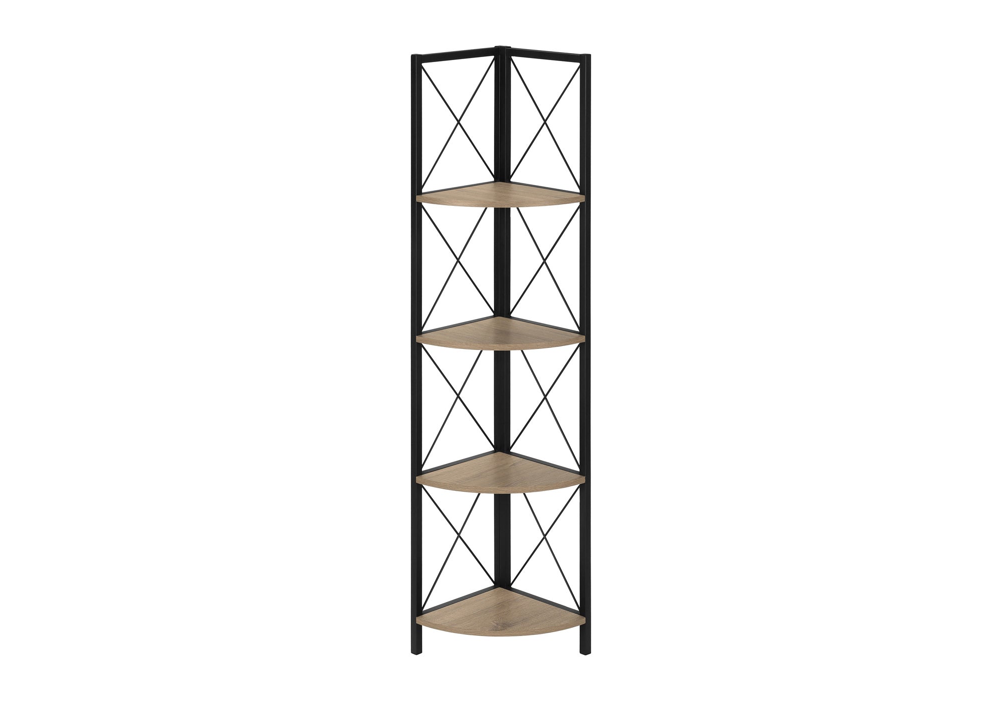 Bookcase - 60"H / Espresso / Black Metal Corner Etagere-Bookshelf-DECOROLALA