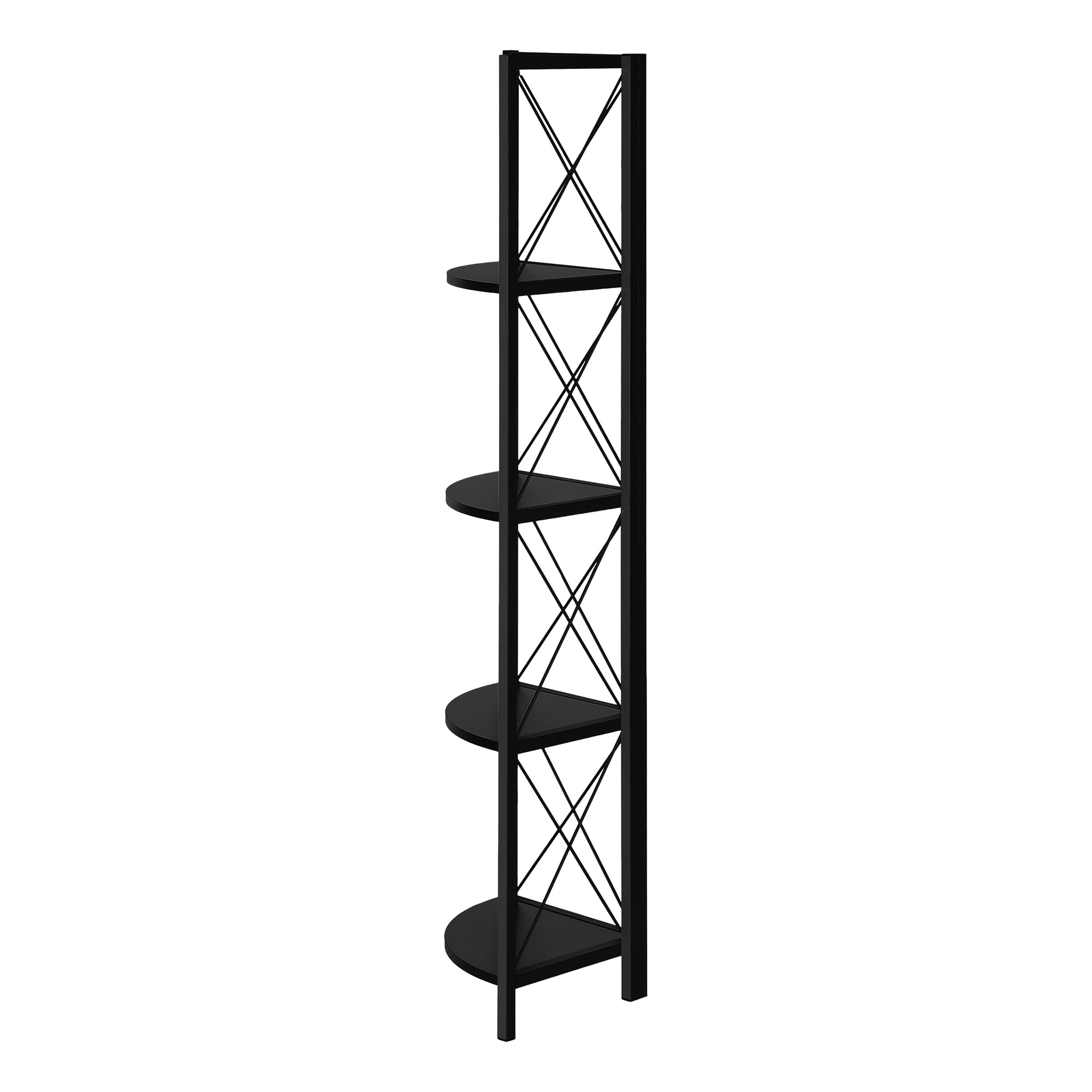 Bookcase - 60"H / Espresso / Black Metal Corner Etagere-Bookshelf-DECOROLALA