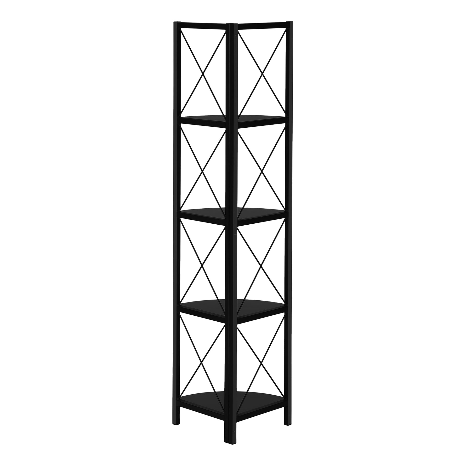 Bookcase - 60"H / Espresso / Black Metal Corner Etagere-Bookshelf-DECOROLALA