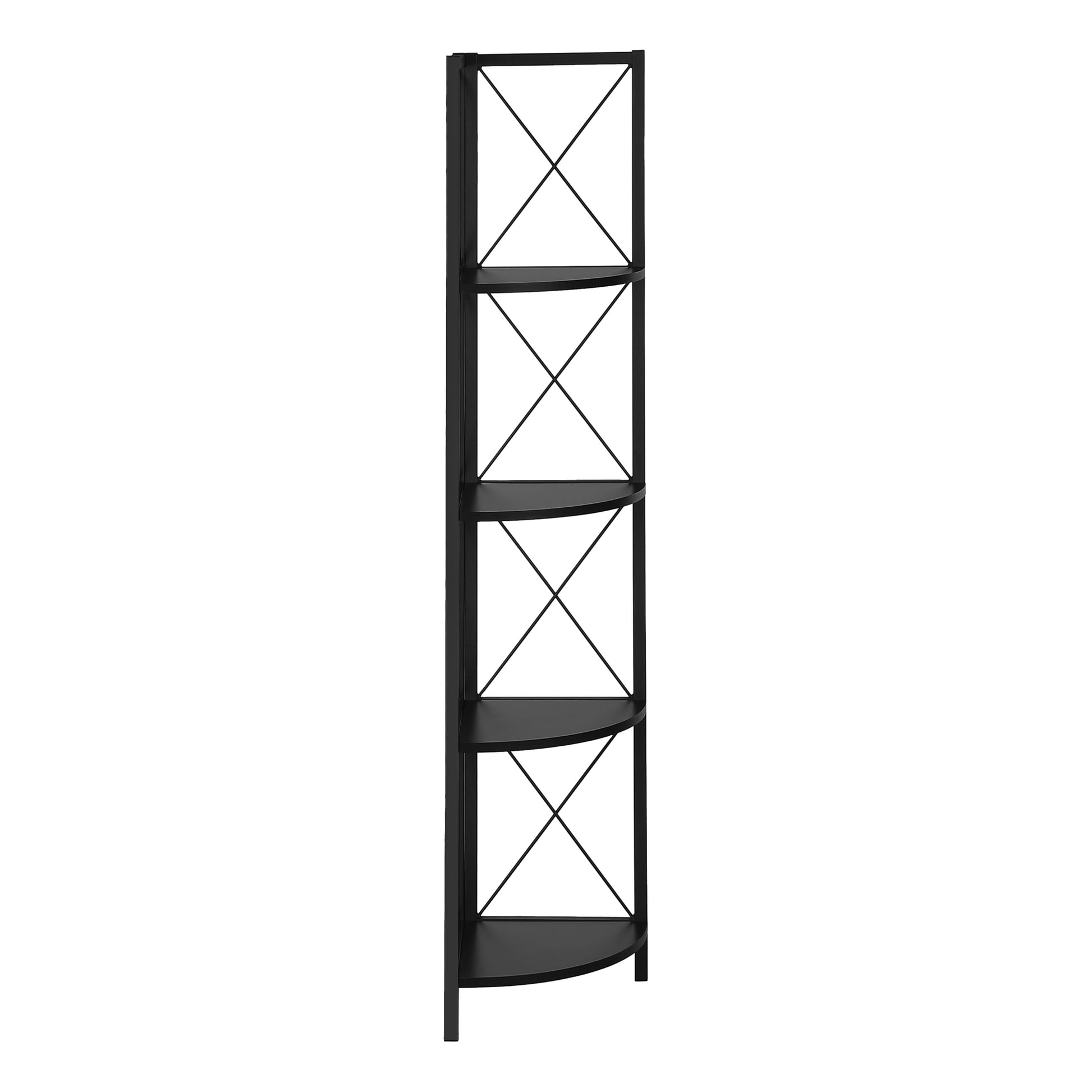 Bookcase - 60"H / Espresso / Black Metal Corner Etagere-Bookshelf-DECOROLALA
