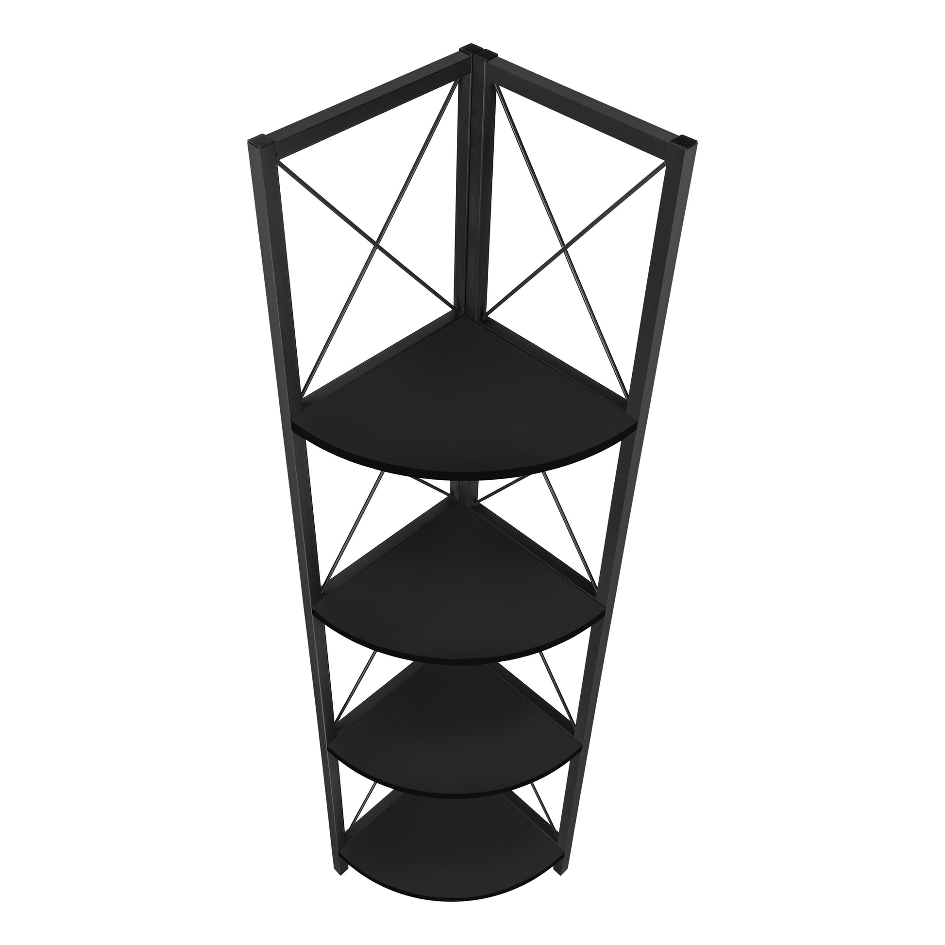 Bookcase - 60"H / Espresso / Black Metal Corner Etagere-Bookshelf-DECOROLALA