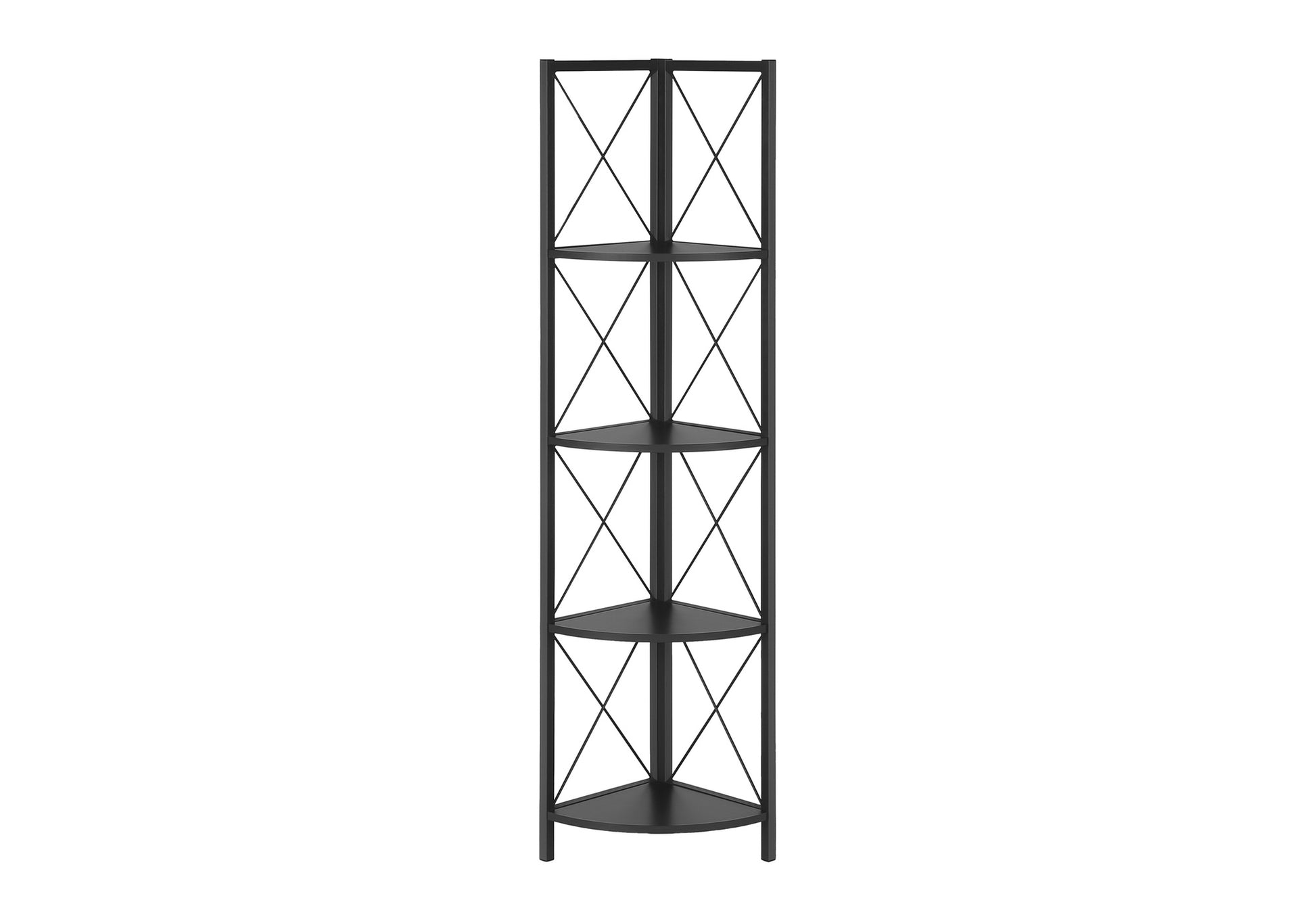 Bookcase - 60"H / Espresso / Black Metal Corner Etagere-Bookshelf-DECOROLALA