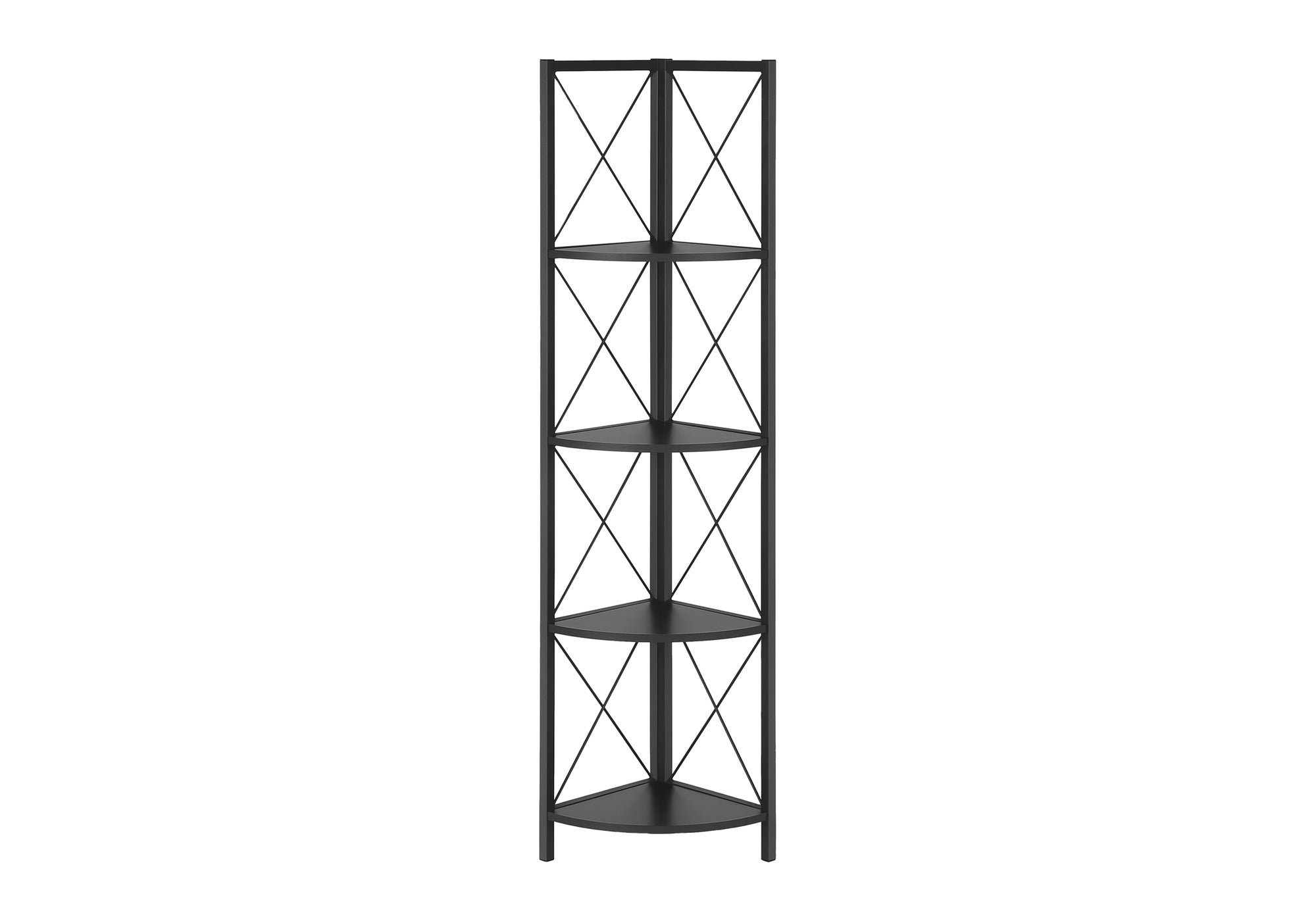 Bookcase - 60"H / Espresso / Black Metal Corner Etagere-Bookshelf-DECOROLALA