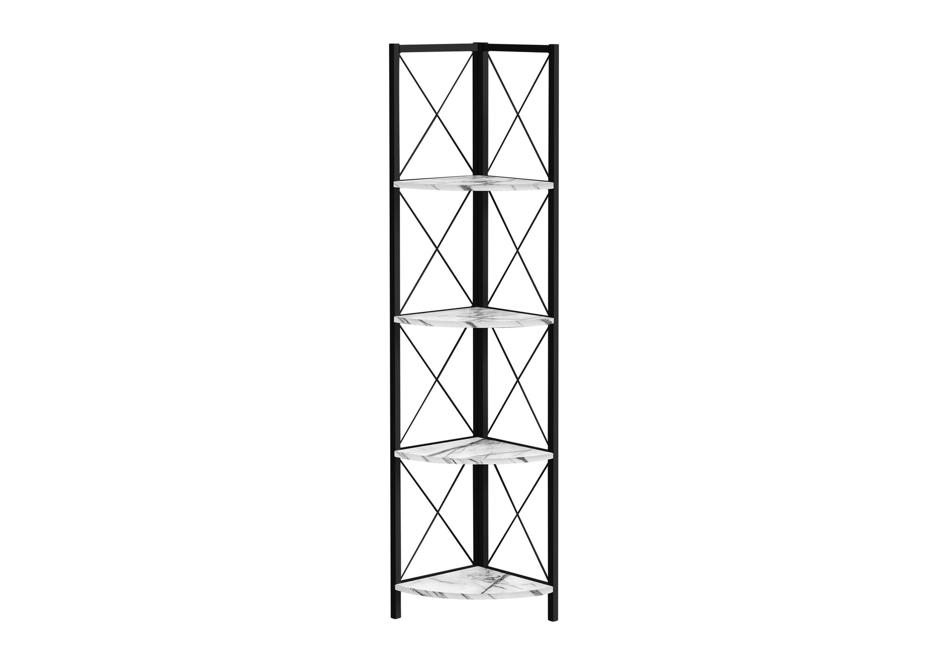 Bookcase - 60"H / Espresso / Black Metal Corner Etagere-Bookshelf-DECOROLALA