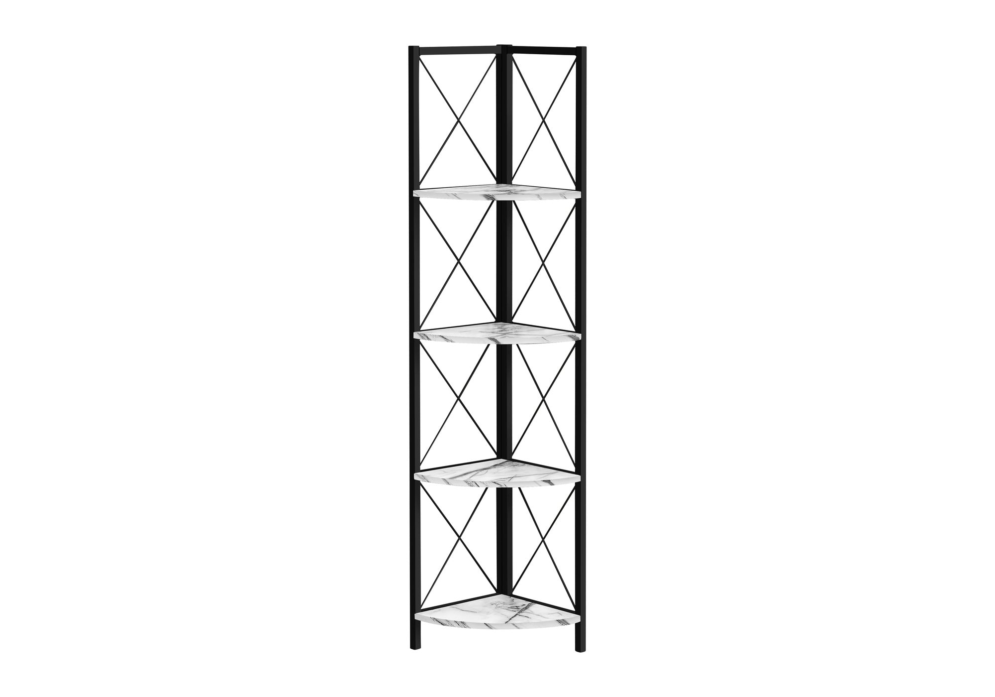 Bookcase - 60"H / Espresso / Black Metal Corner Etagere-Bookshelf-DECOROLALA