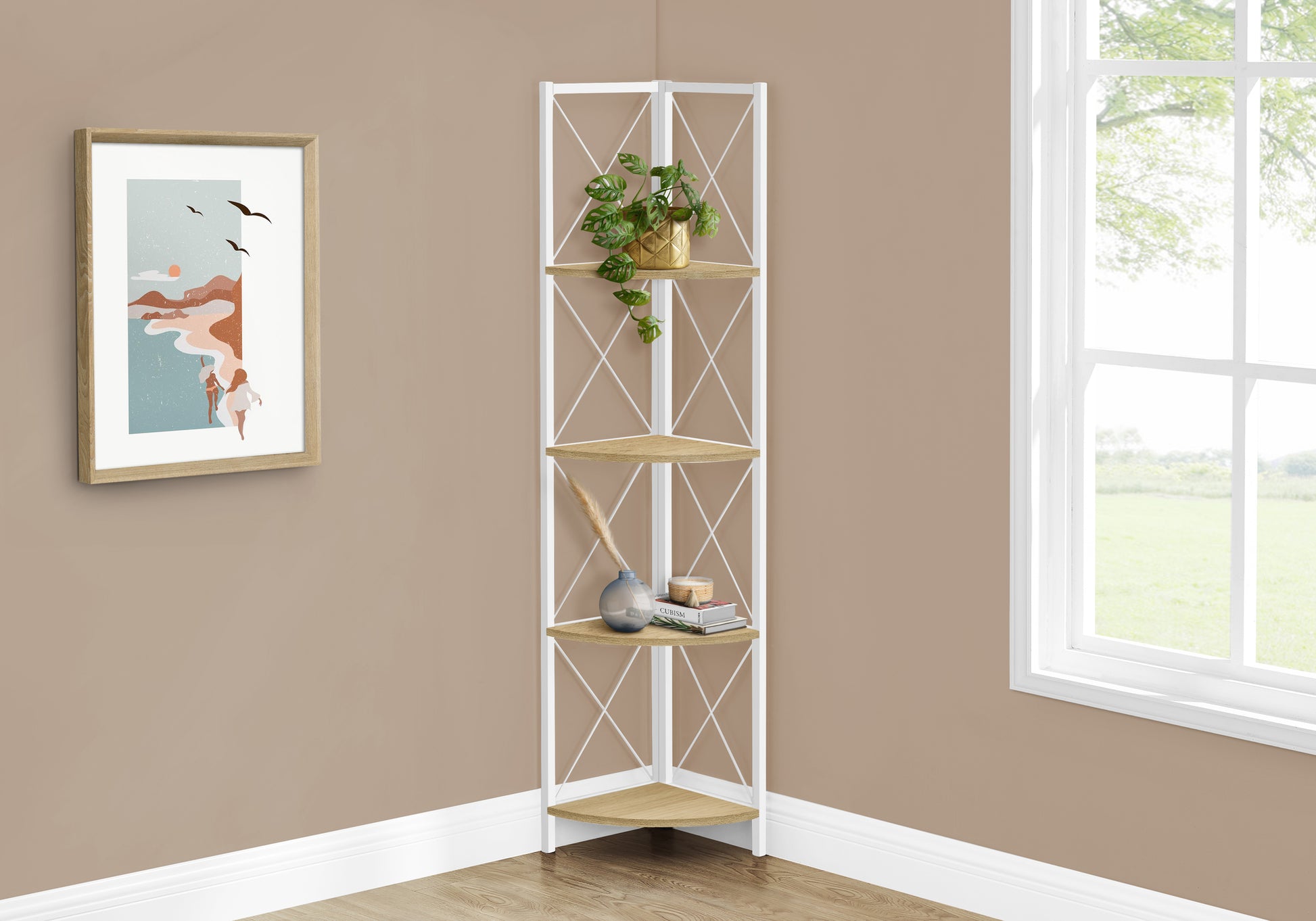 Bookcase - 60"H / Espresso / Black Metal Corner Etagere-Bookshelf-DECOROLALA