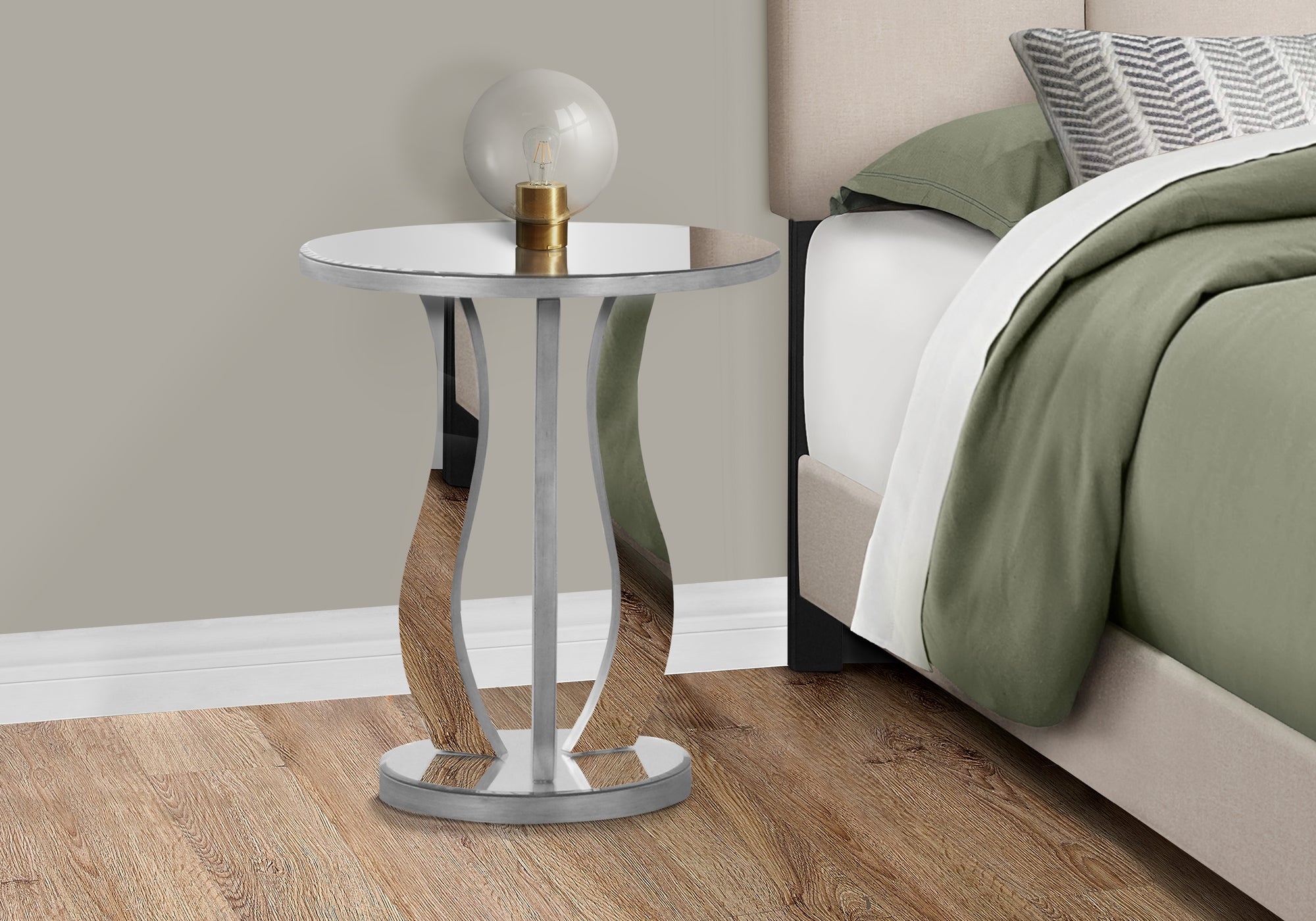 ACCENT TABLE - 20"DIA / BRUSHED SILVER / MIRROR-Accent Table-DECOROLALA
