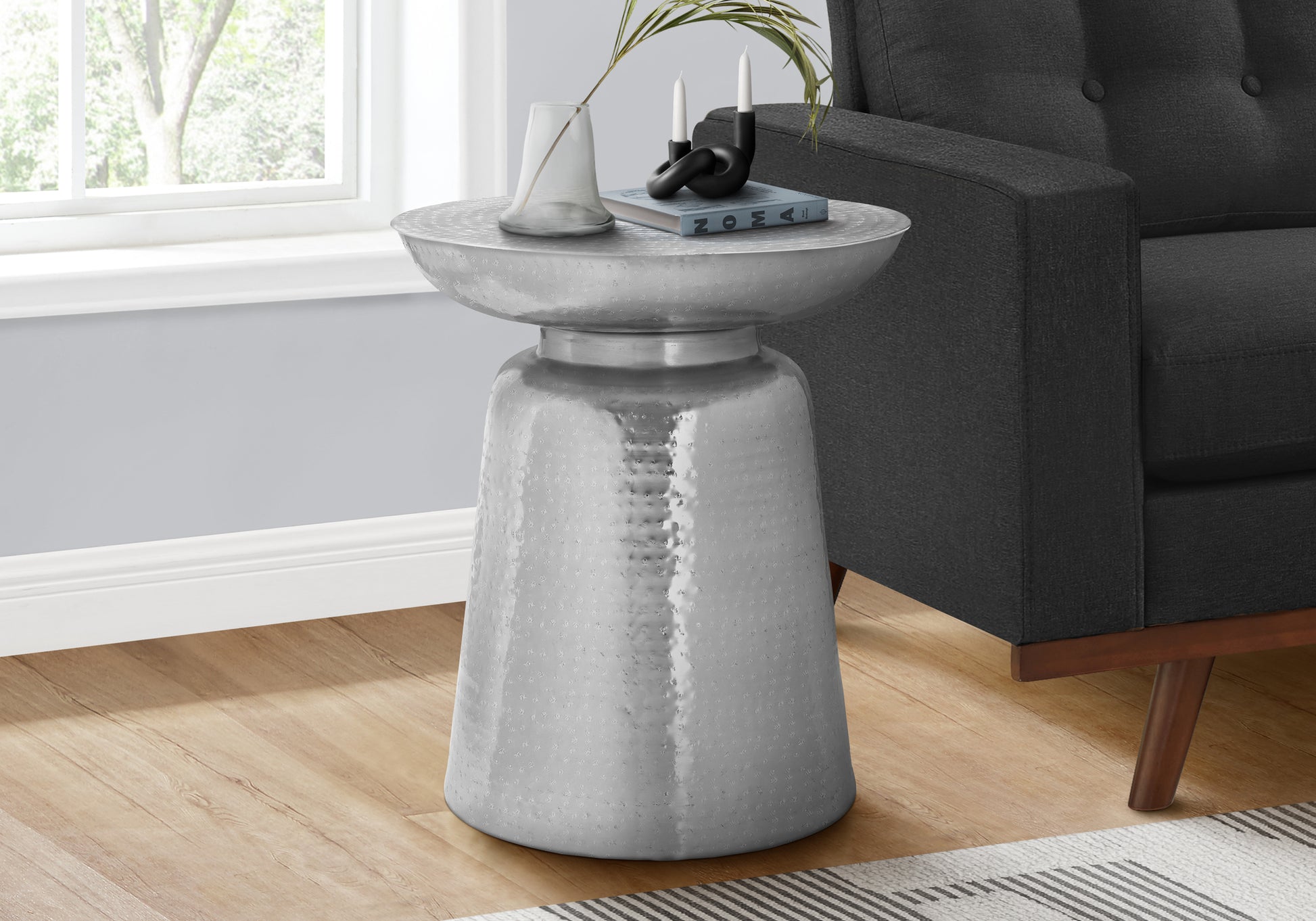 Accent Table - 22"H / Gold Iron Metal Drum End-Accent Table-DECOROLALA
