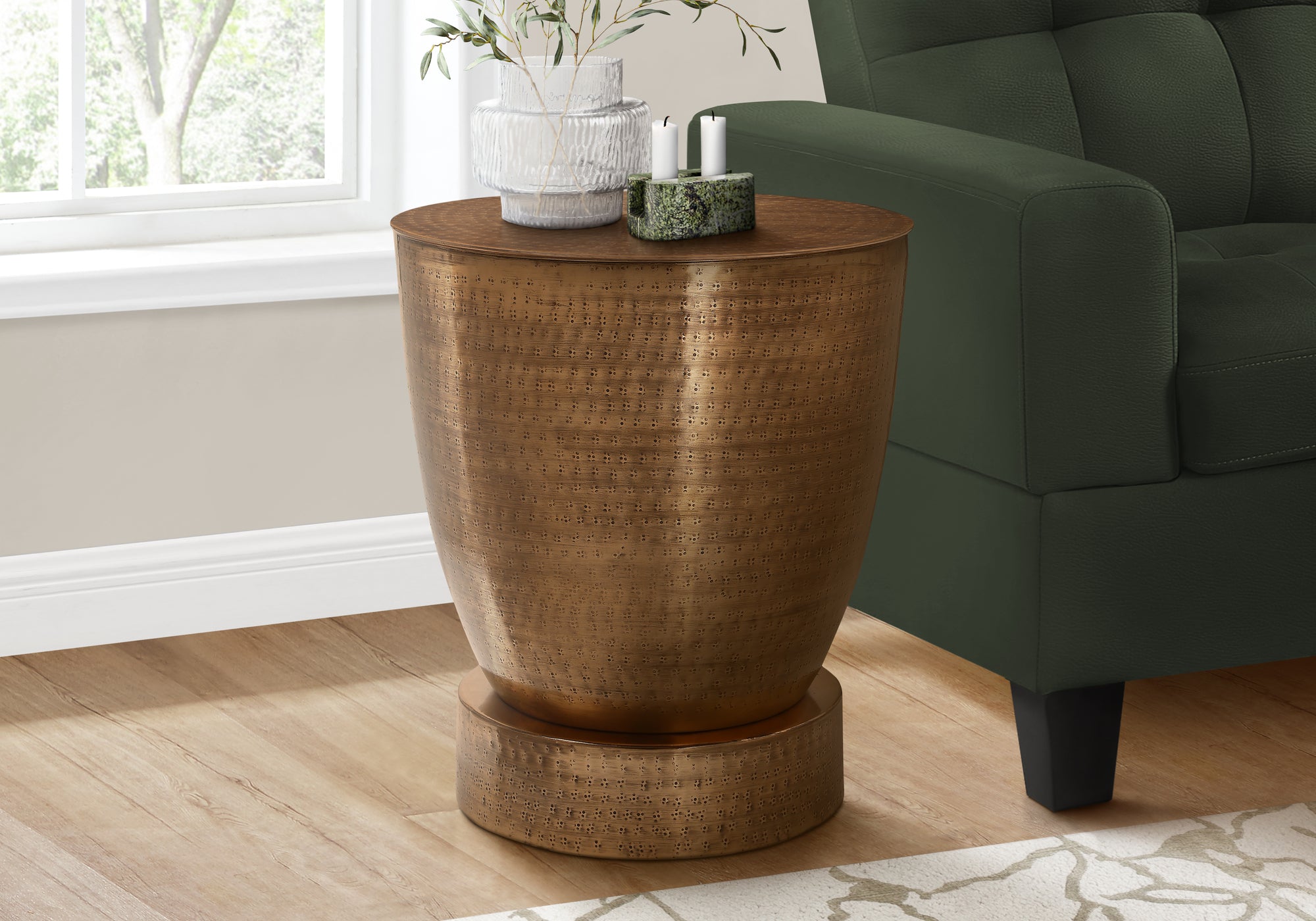 Accent Table - 22"H / Antique Copper Iron Metal Drum End-Accent Table-DECOROLALA
