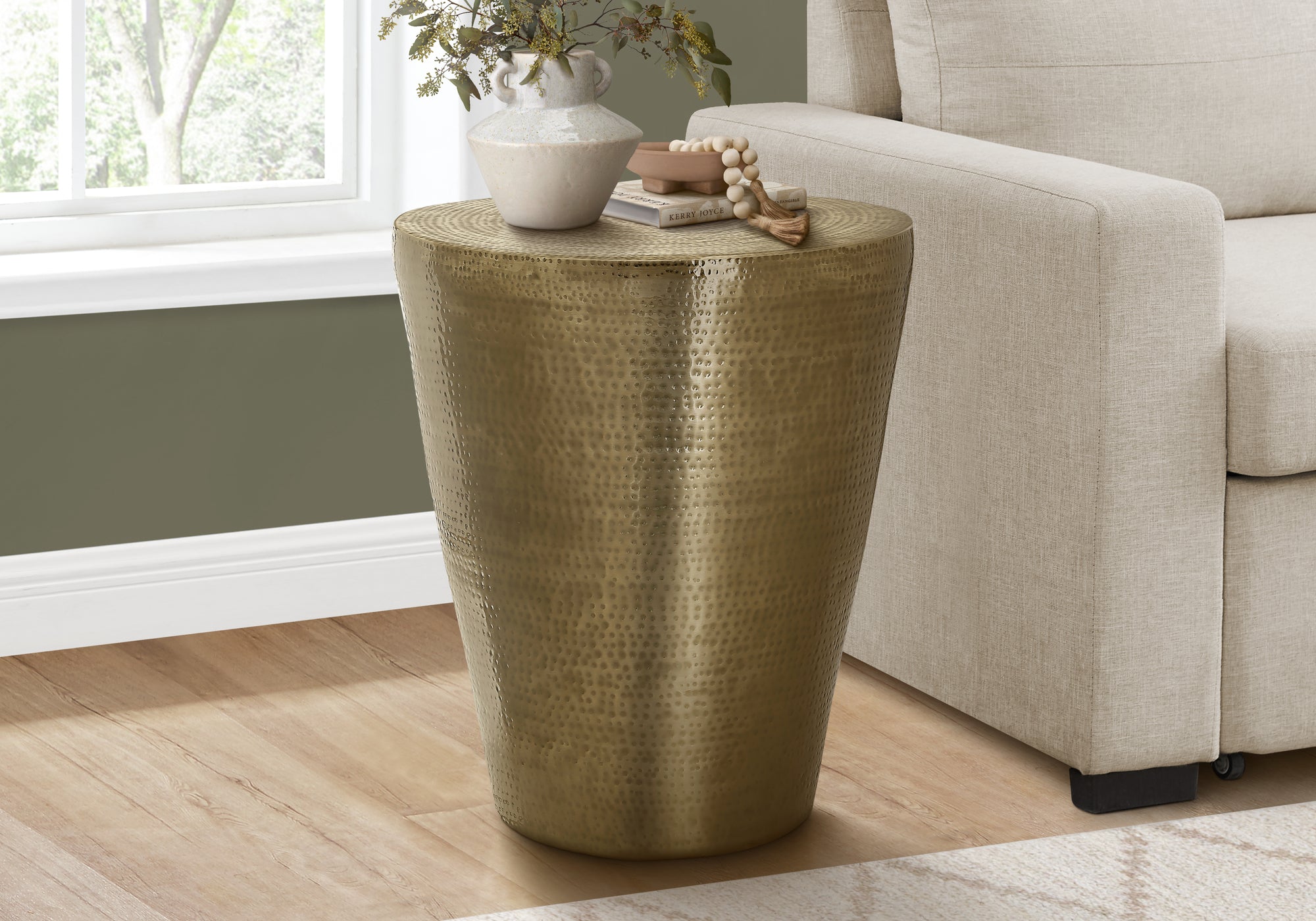 Accent Table - 22"H / Gold Iron Metal Drum End Table-Accent Table-DECOROLALA
