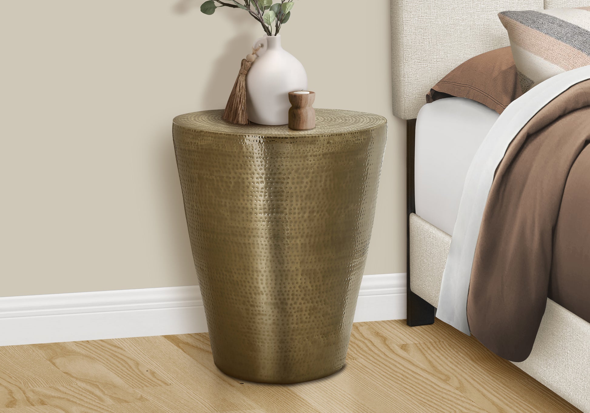 Accent Table - 22"H / Gold Iron Metal Drum End Table-Accent Table-DECOROLALA