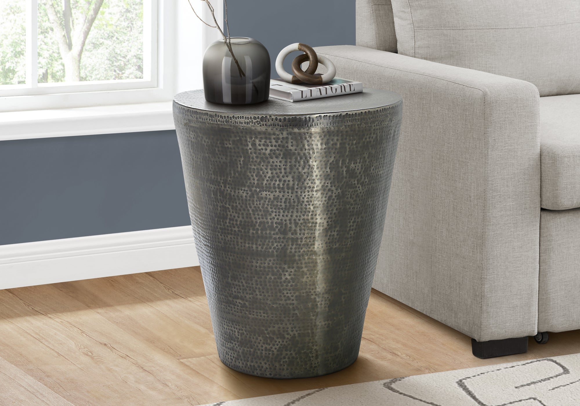 Accent Table - 22"H / Gold Iron Metal Drum End Table-Accent Table-DECOROLALA