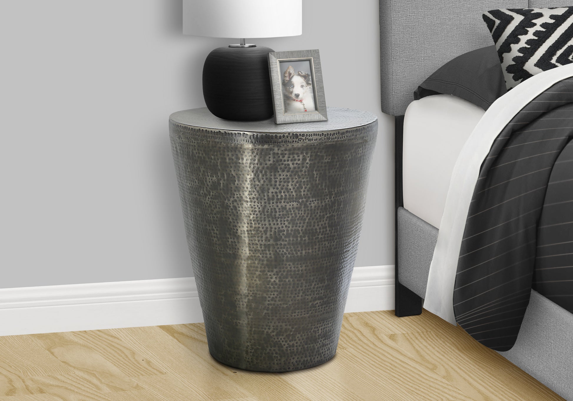 Accent Table - 22"H / Gold Iron Metal Drum End Table-Accent Table-DECOROLALA