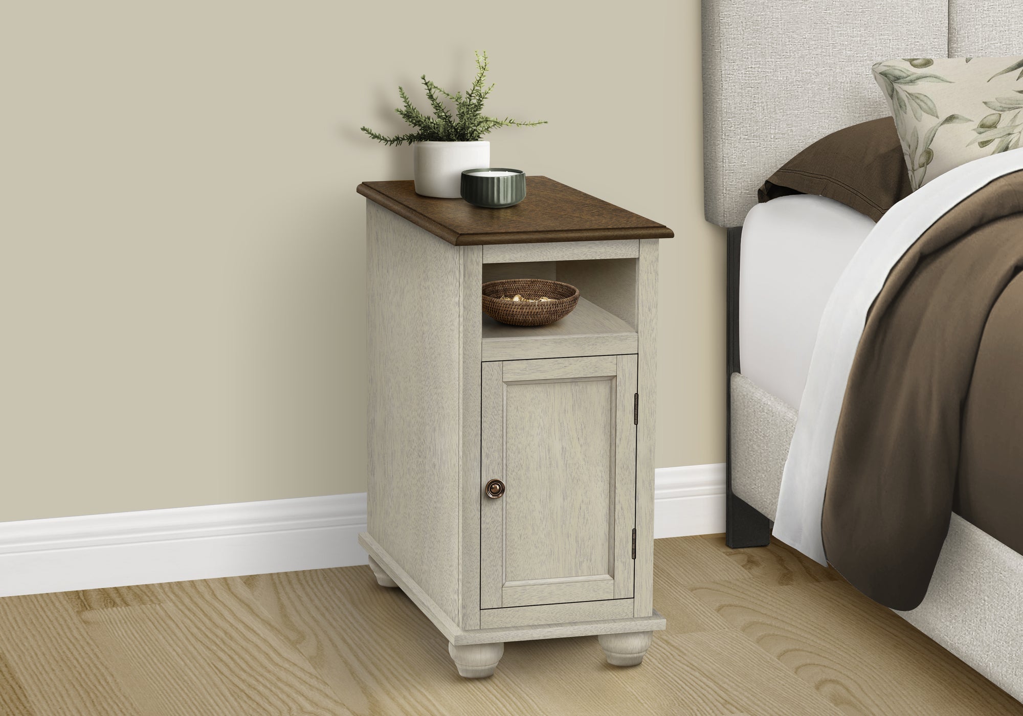 ACCENT TABLE - 24"H / ANTIQUE WHITE / ESPRESSO VENEER-Accent Table-DECOROLALA