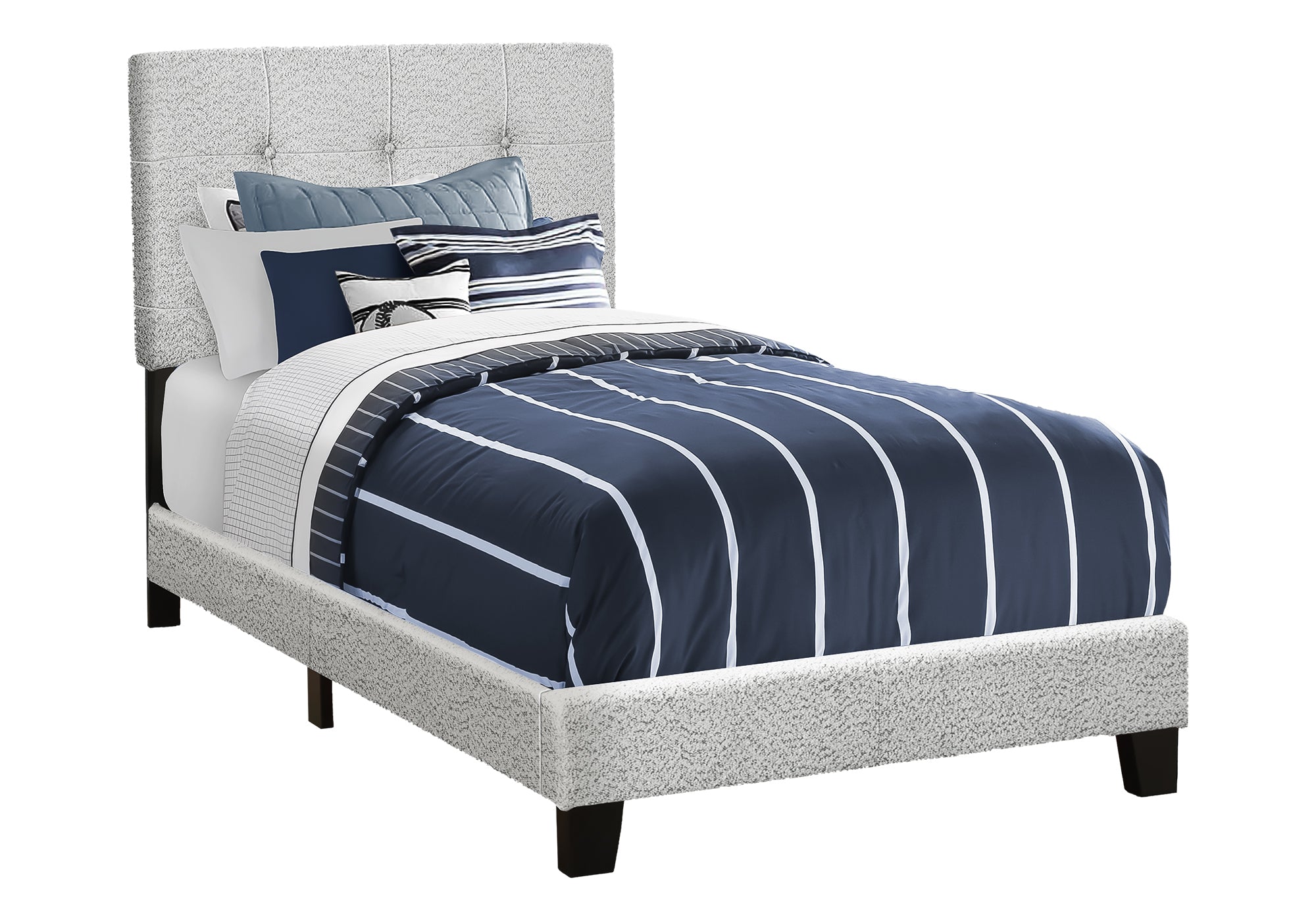 BED - TWIN SIZE / LIGHT GREY BOUCLE FABRIC-Standard Beds-DECOROLALA
