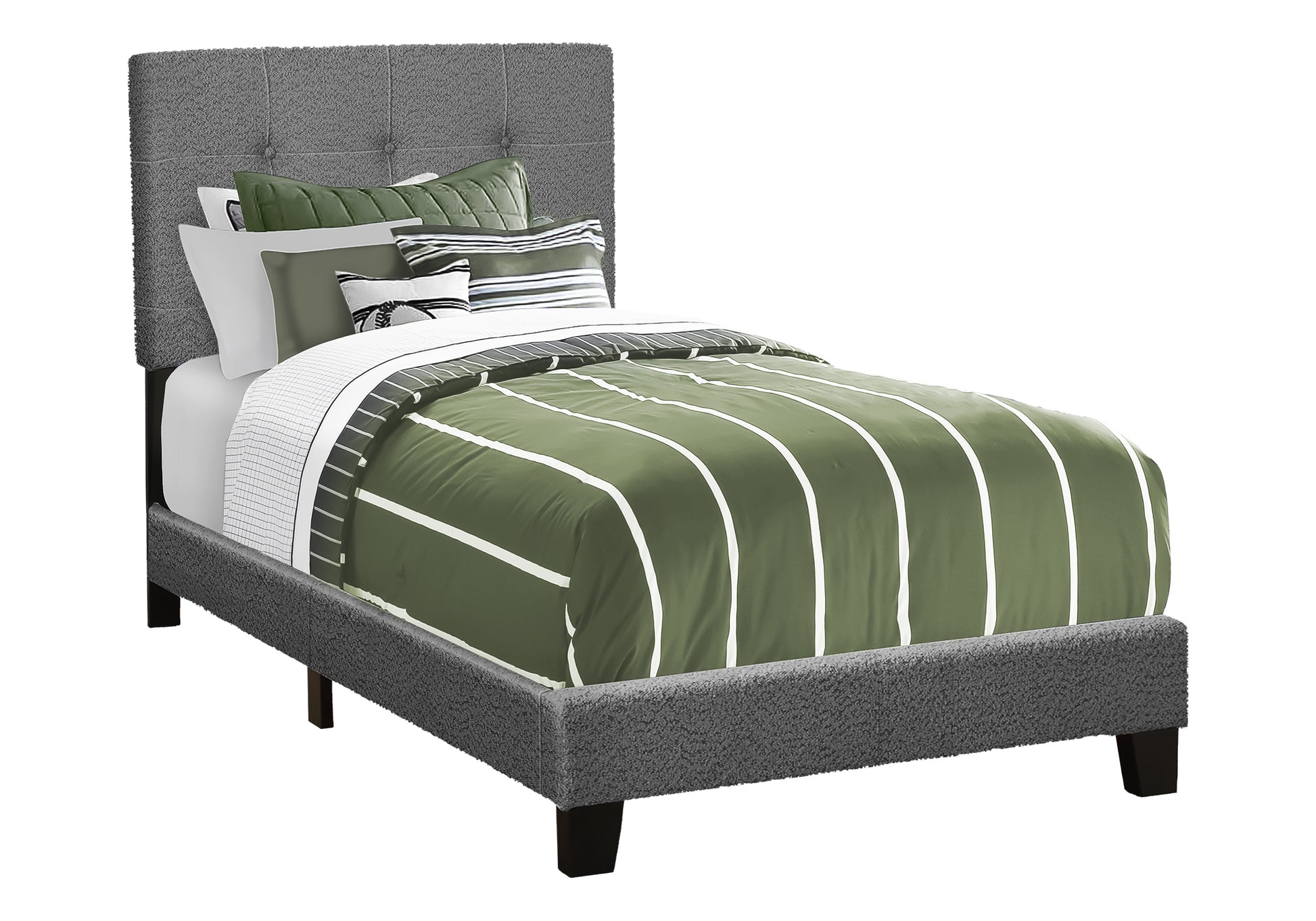 Bed - Twin Size / Dark Grey Boucle Fabric-Standard Beds-DECOROLALA