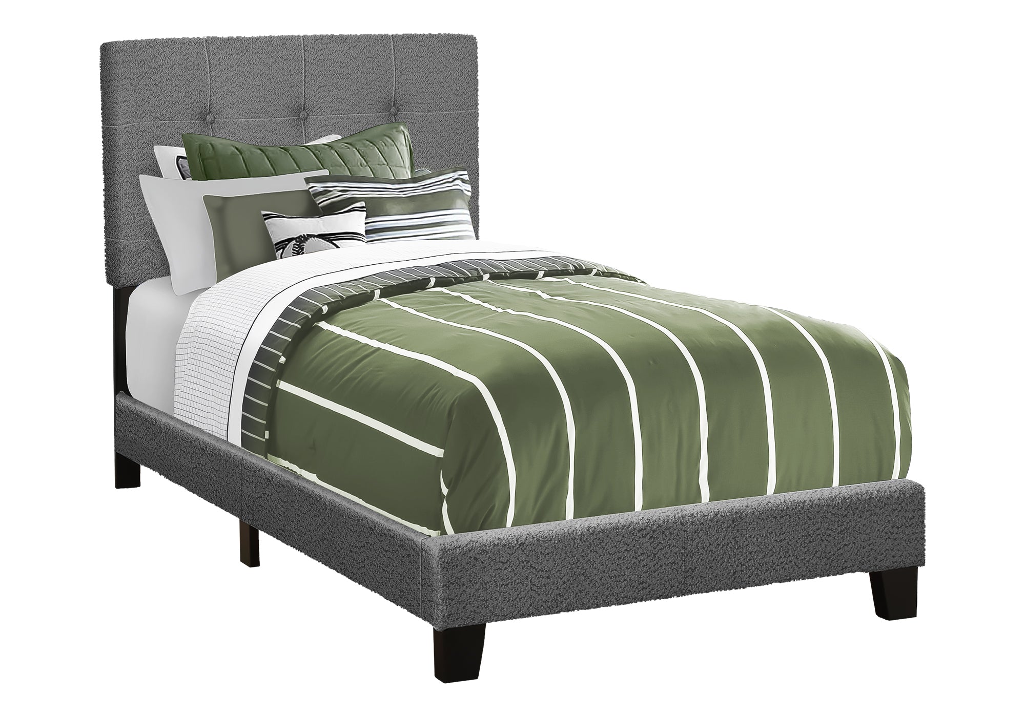 Bed - Twin Size / Dark Grey Boucle Fabric-Standard Beds-DECOROLALA