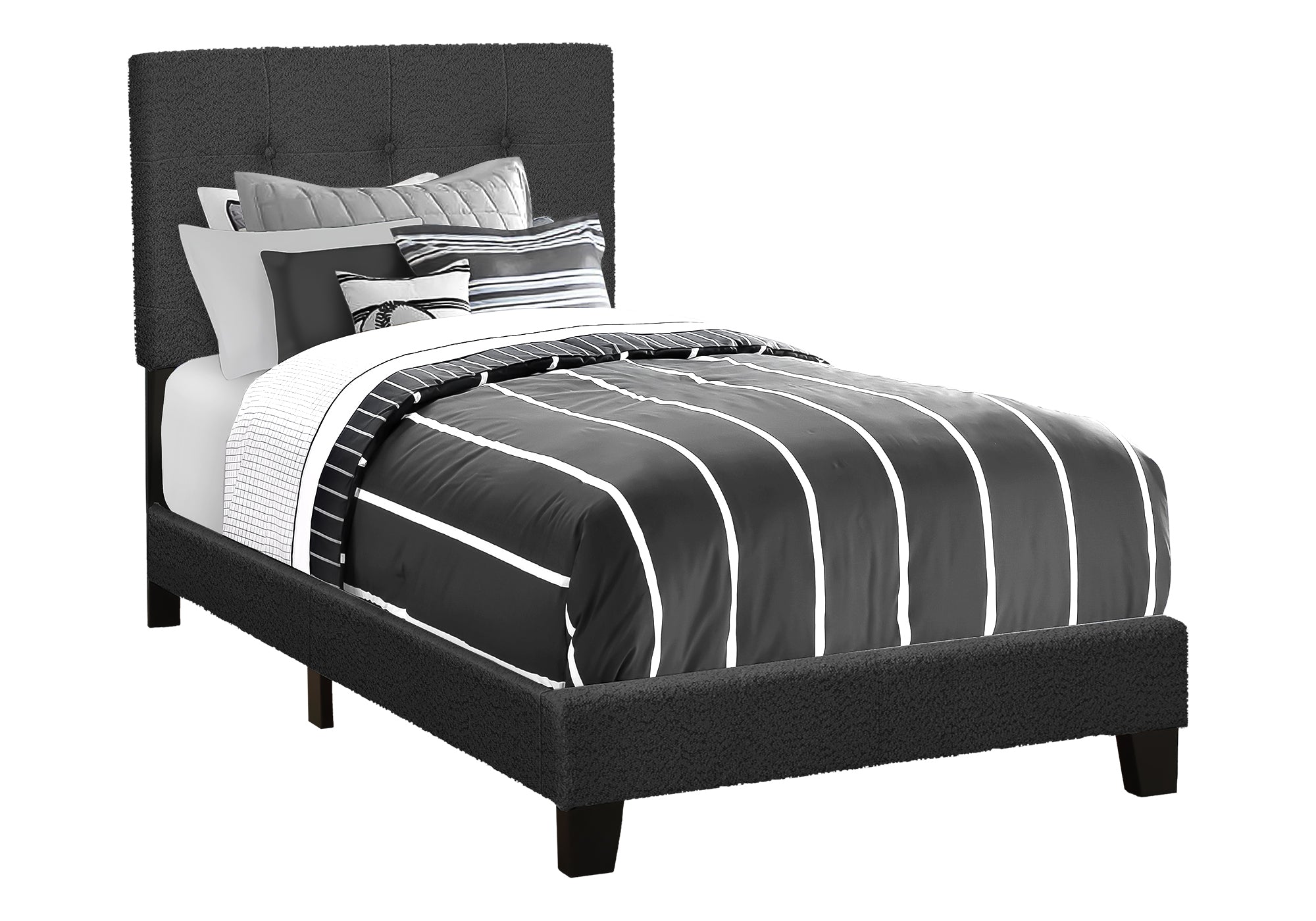 Bed - Twin Size / Dark Grey Boucle Fabric-Standard Beds-DECOROLALA