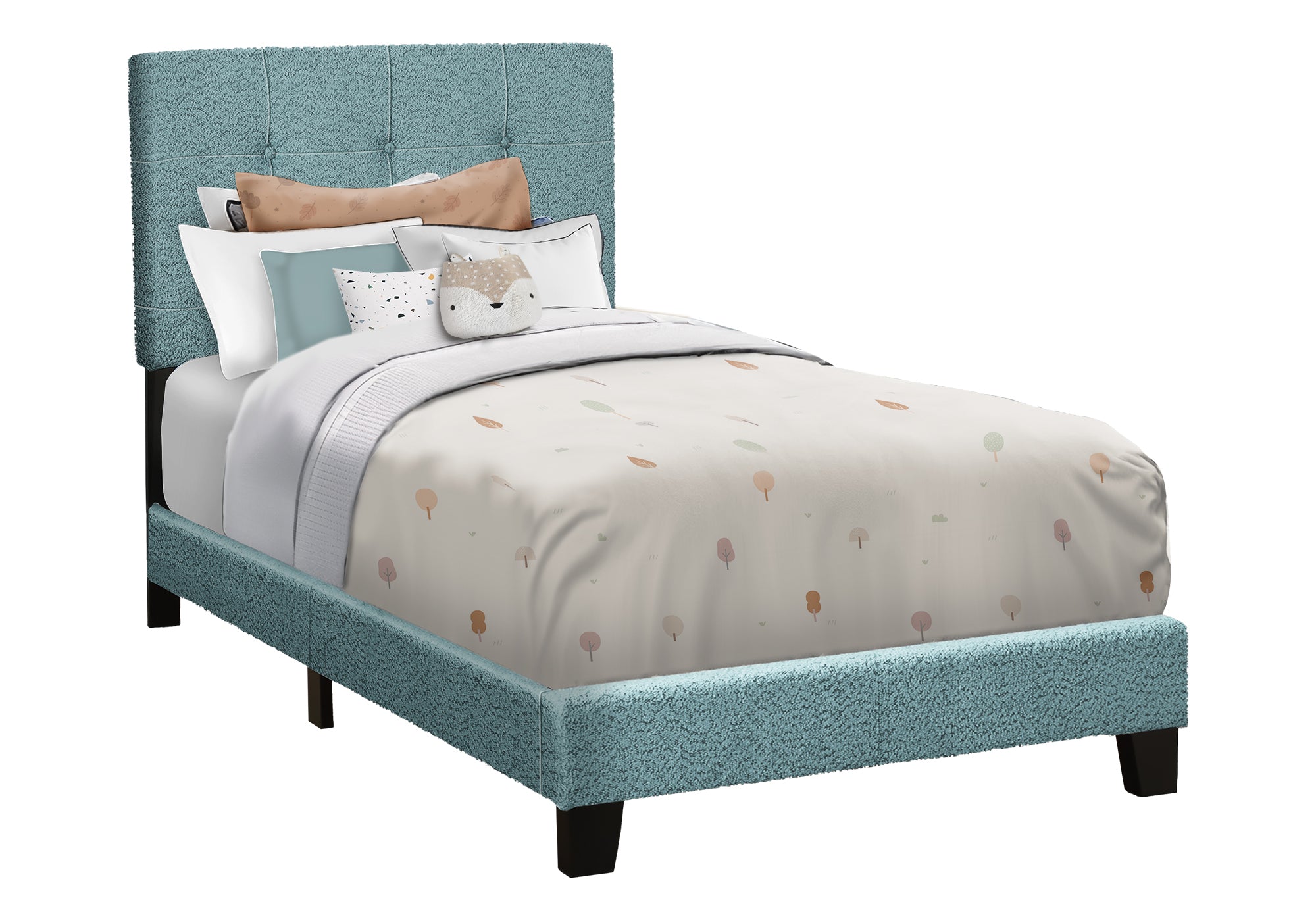 Bed - Twin Size / Dark Grey Boucle Fabric-Standard Beds-DECOROLALA