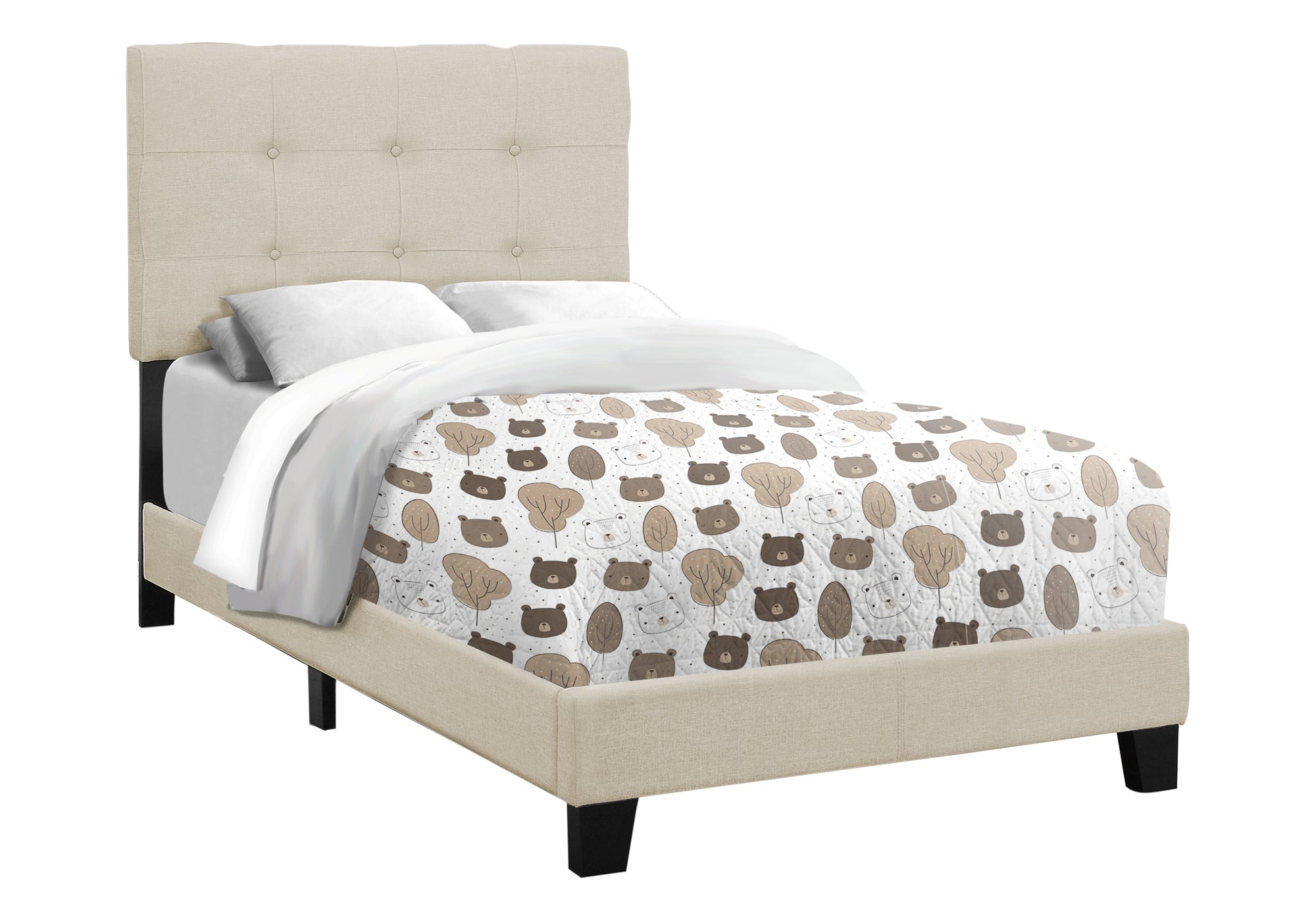 Bed - Twin Size / Dark Grey Boucle Fabric-Standard Beds-DECOROLALA