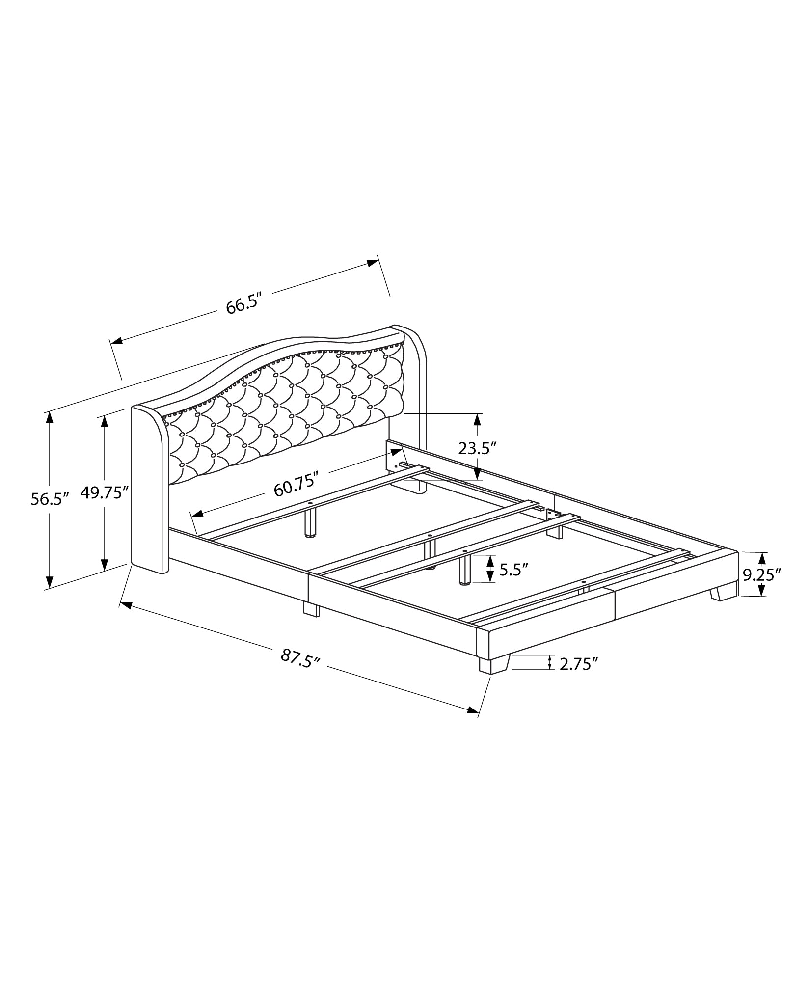 Bed - Queen Size / Grey Linen With Chrome Trim-Standard Beds-DECOROLALA