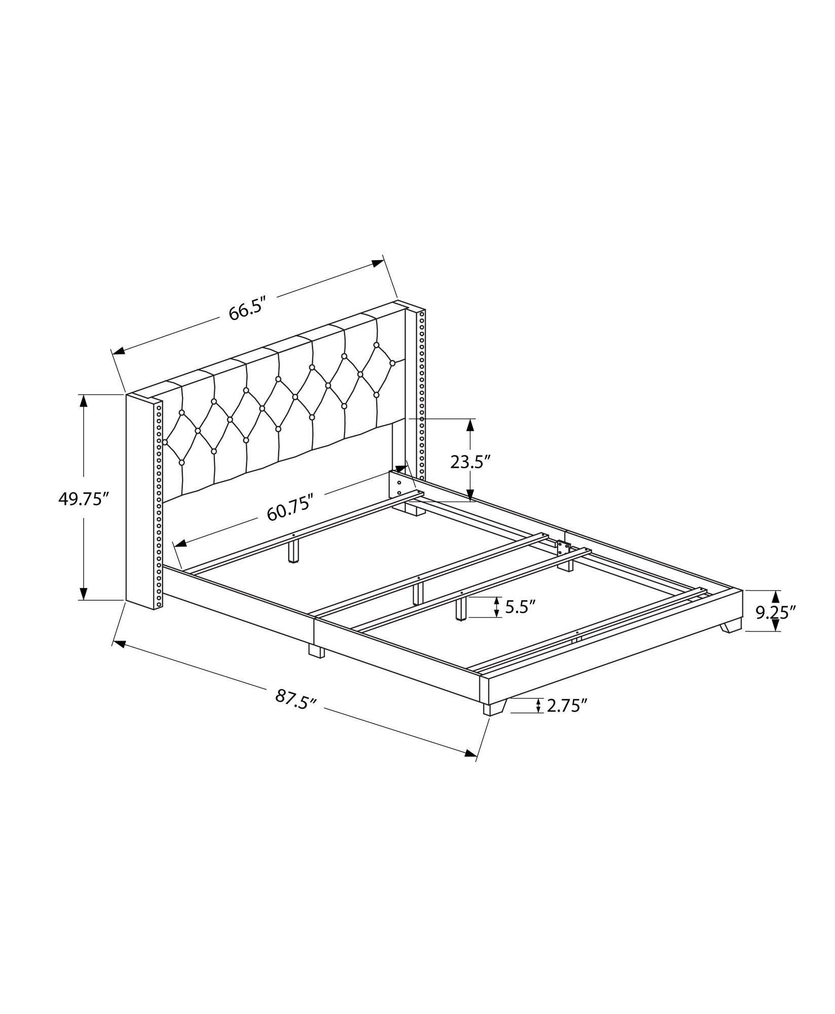 Bed - Queen Size / Grey Linen With Chrome Trim-Standard Beds-DECOROLALA