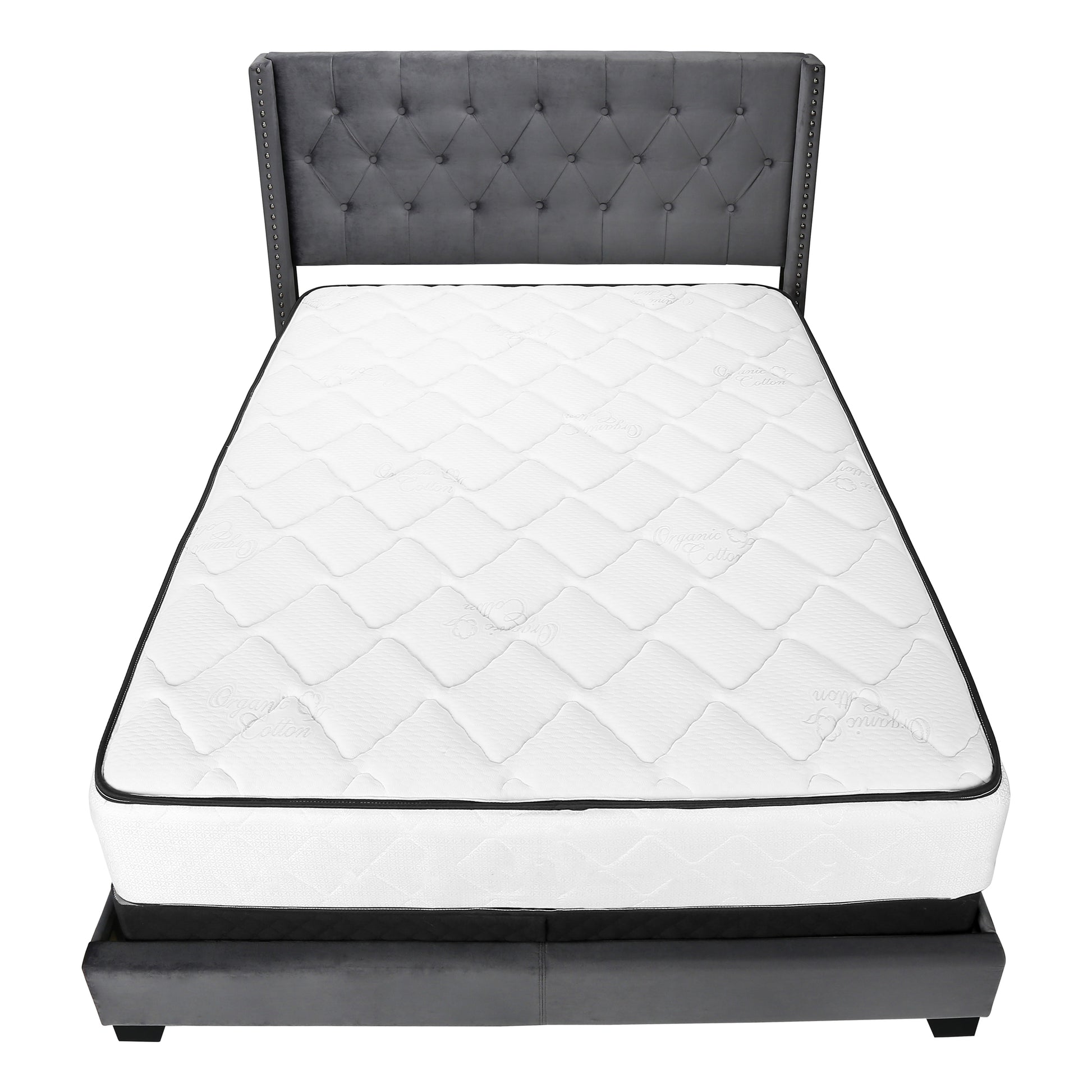 Bed - Queen Size / Grey Linen With Chrome Trim-Standard Beds-DECOROLALA