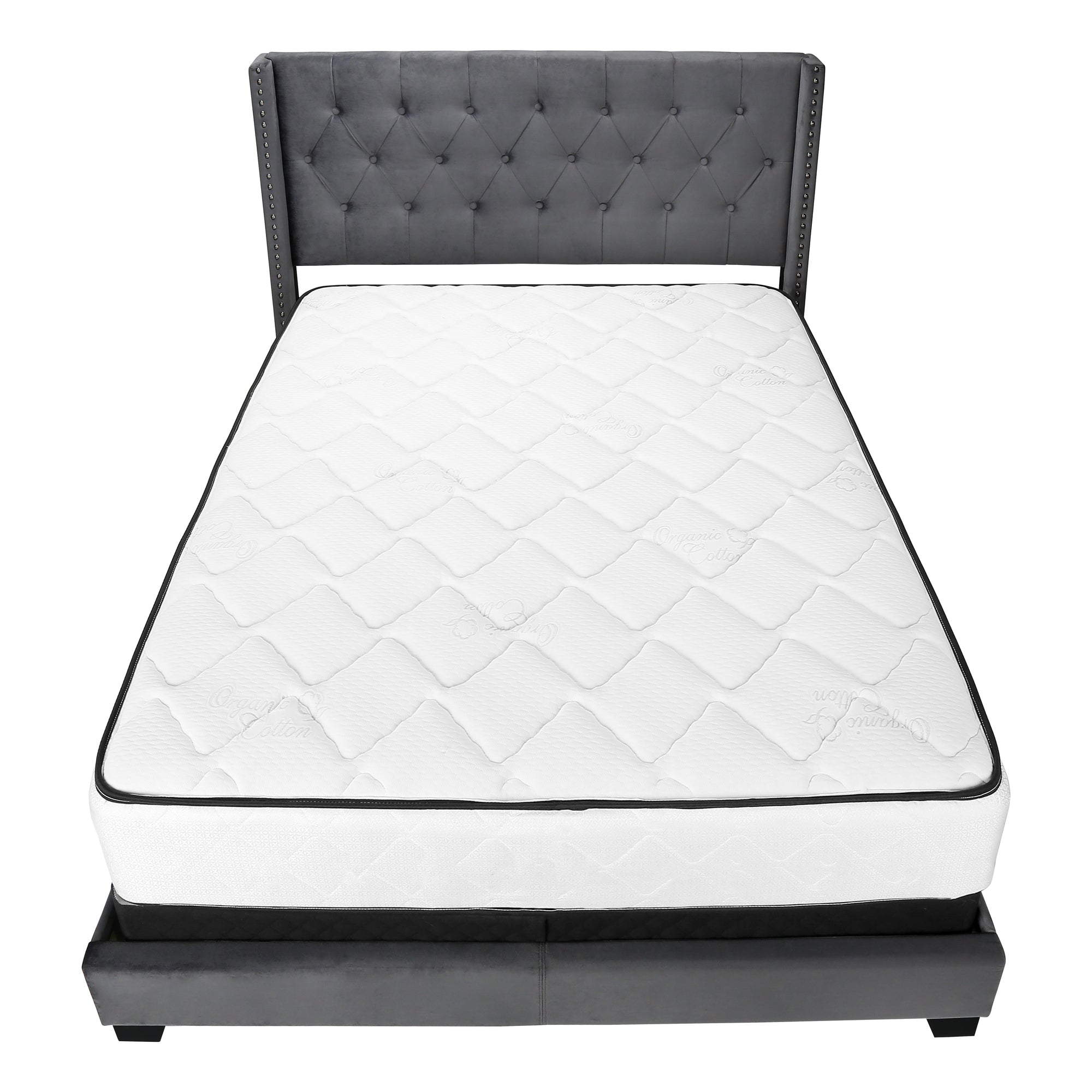Bed - Queen Size / Grey Linen With Chrome Trim-Standard Beds-DECOROLALA