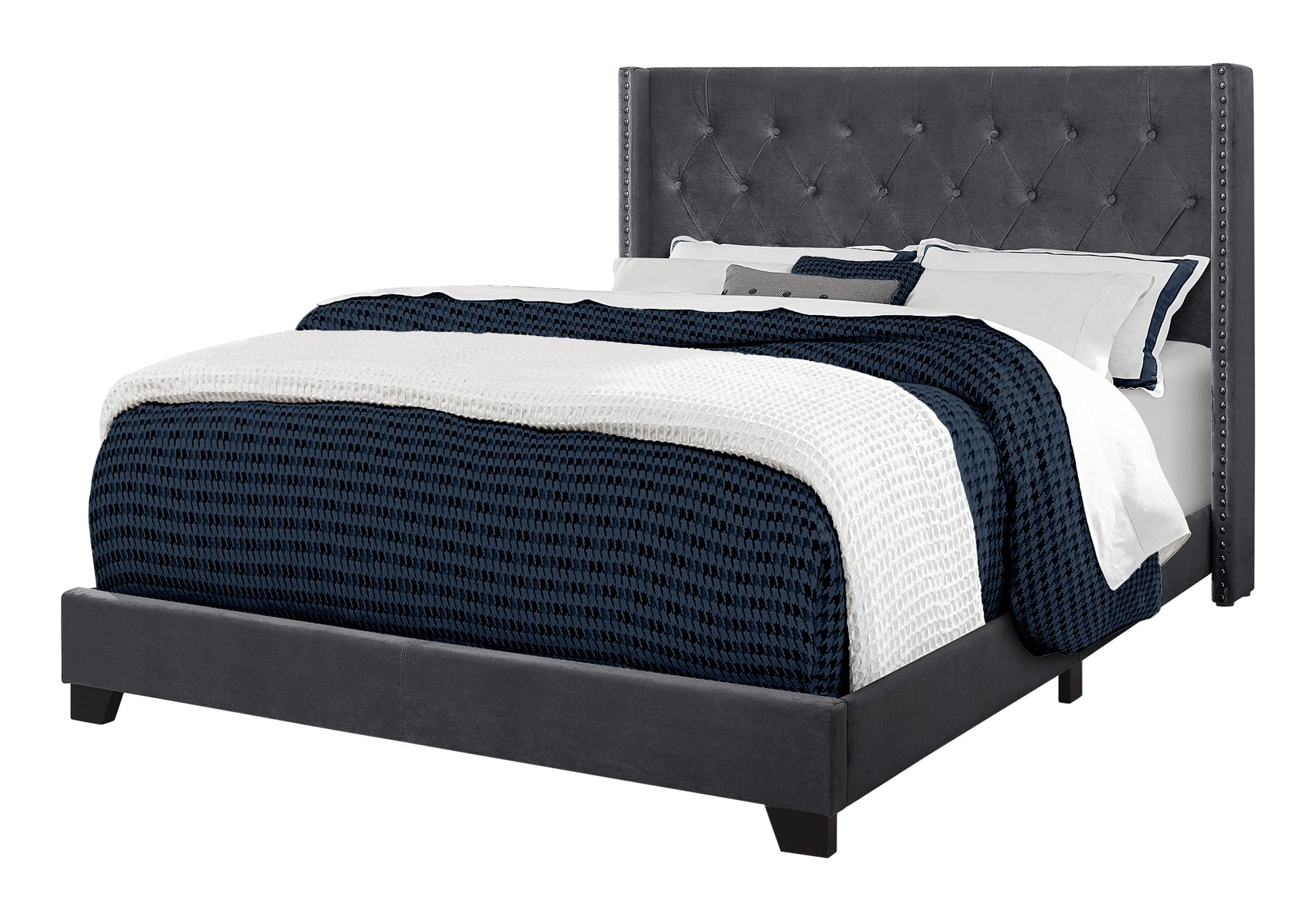Bed - Queen Size / Grey Linen With Chrome Trim-Standard Beds-DECOROLALA