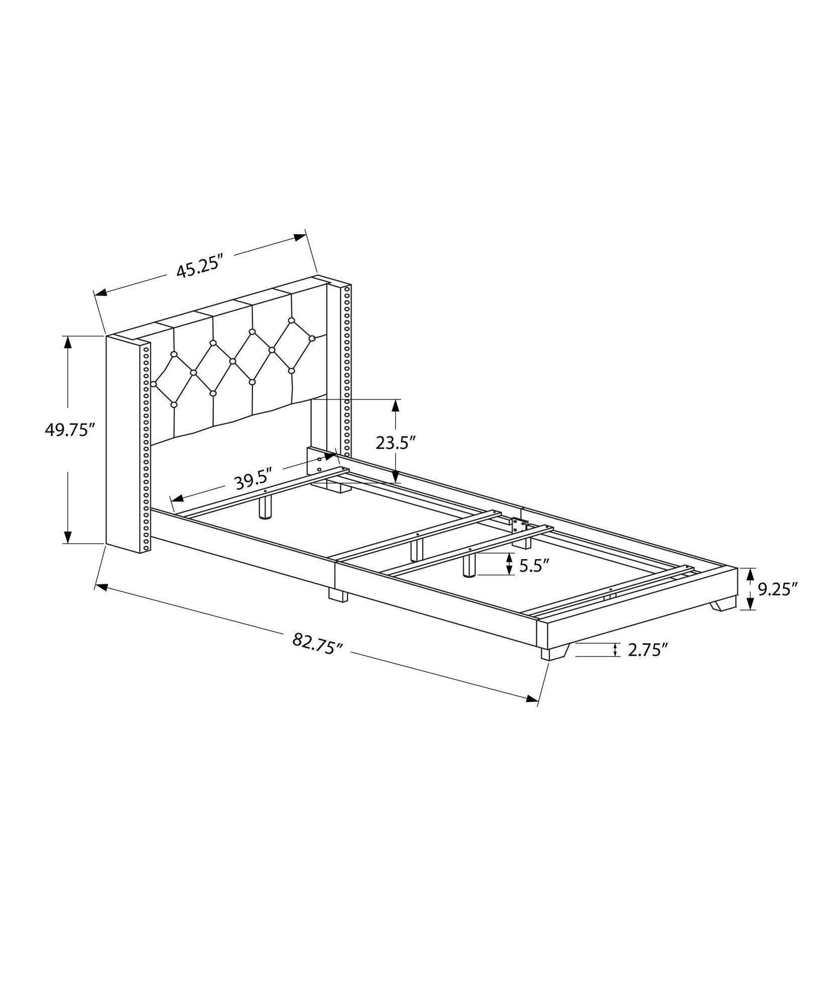 Bed - Twin Size / Grey Linen With Chrome Trim-Standard Beds-DECOROLALA