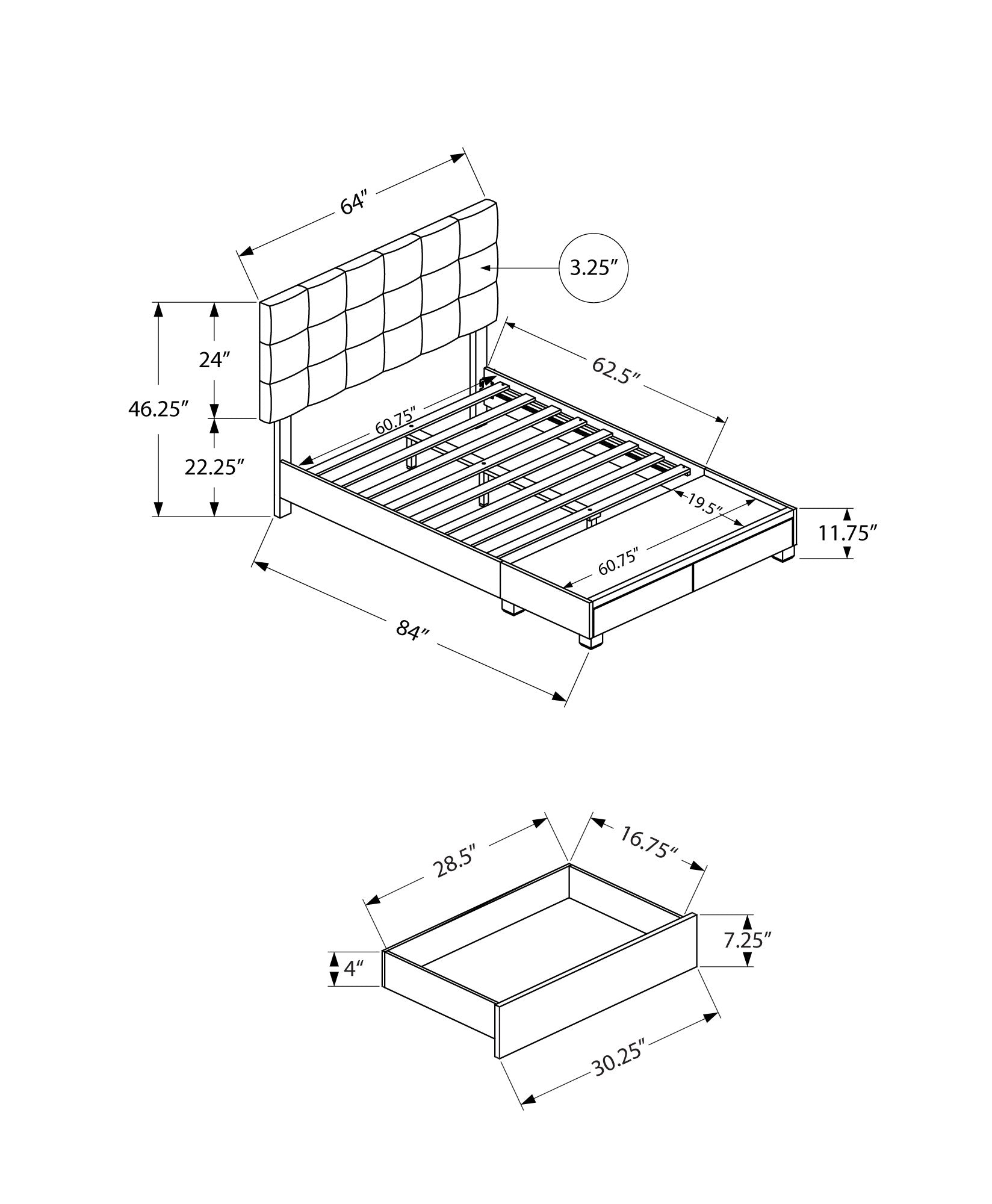 Bed - Queen Size / Grey Linen With 2 Storage Drawers-Standard Beds-DECOROLALA