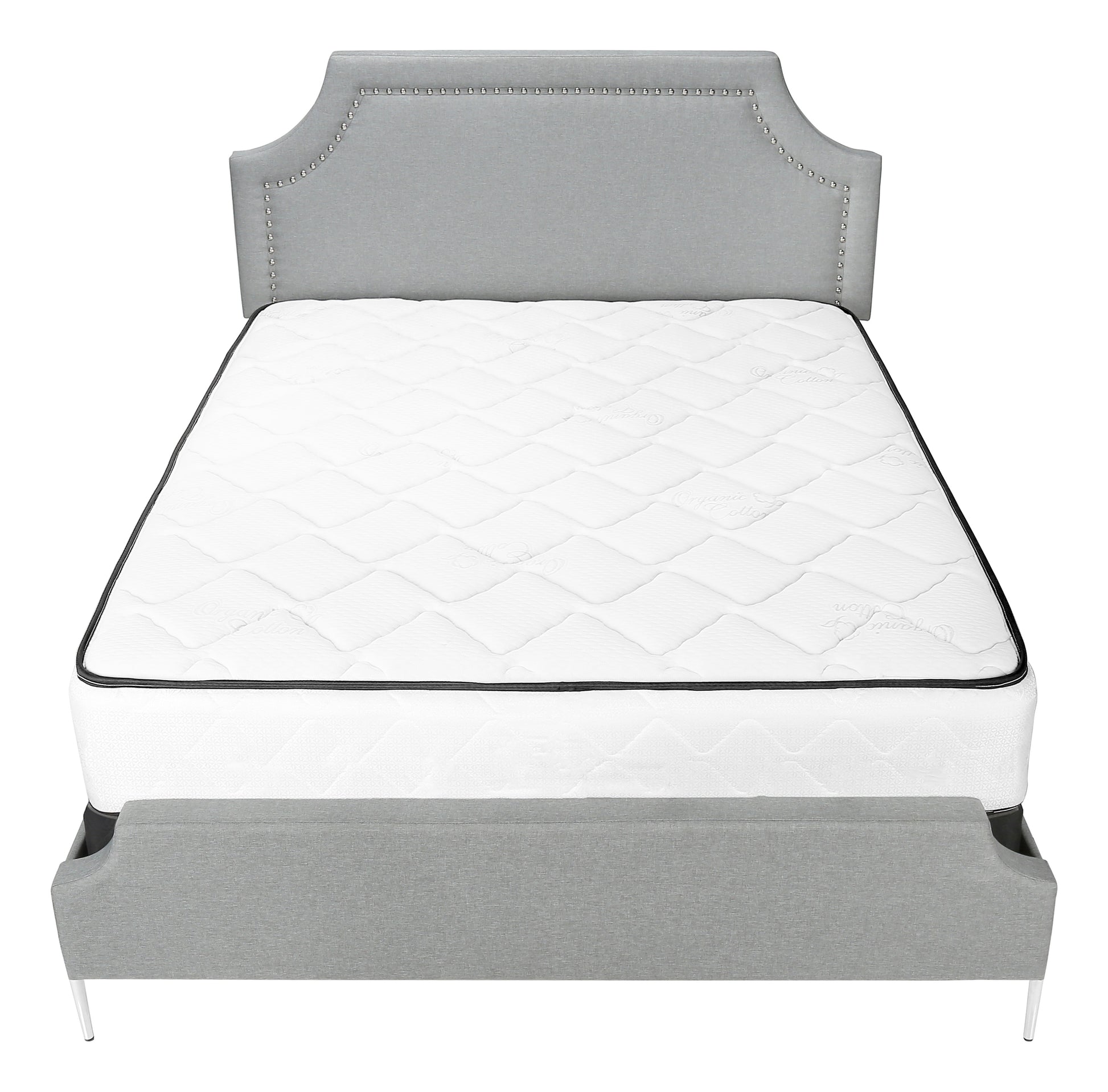 Bed - Queen Size / Grey Linen With Chrome Metal Legs-Standard Beds-DECOROLALA