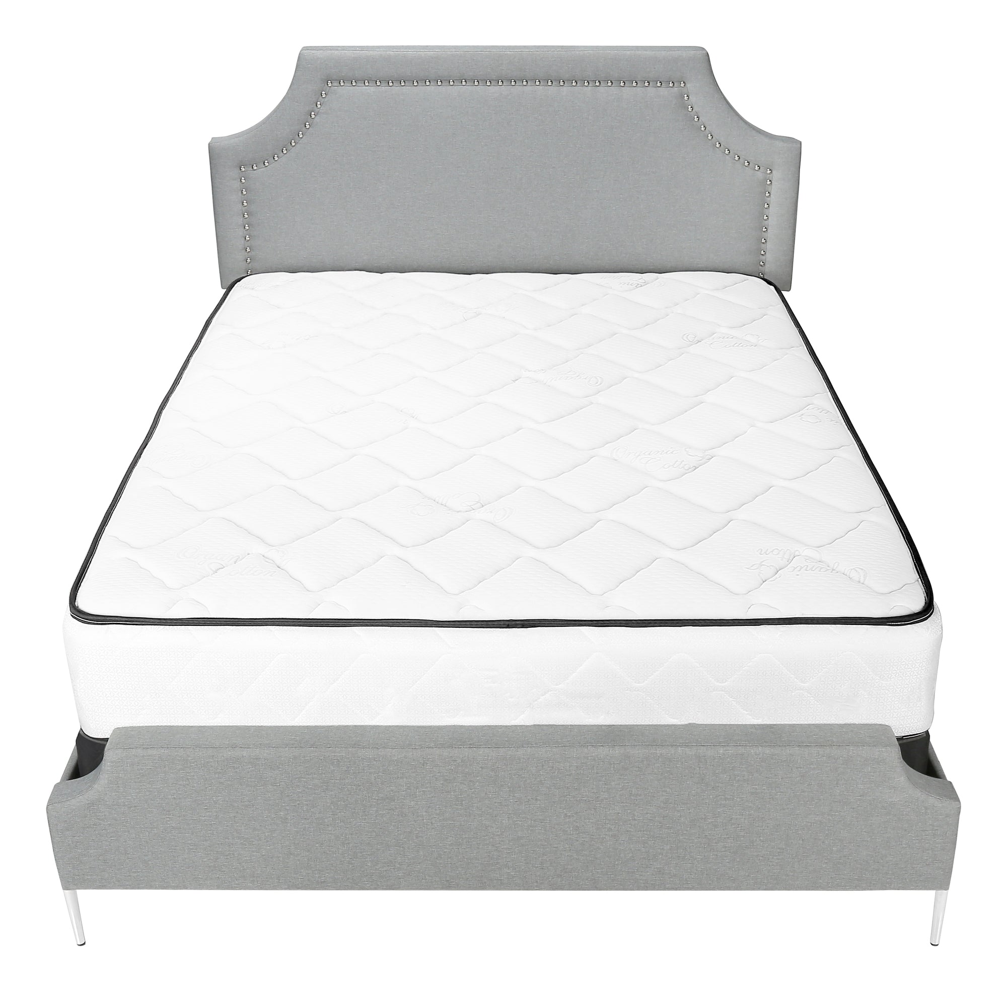 Bed - Queen Size / Grey Linen With Chrome Metal Legs-Standard Beds-DECOROLALA
