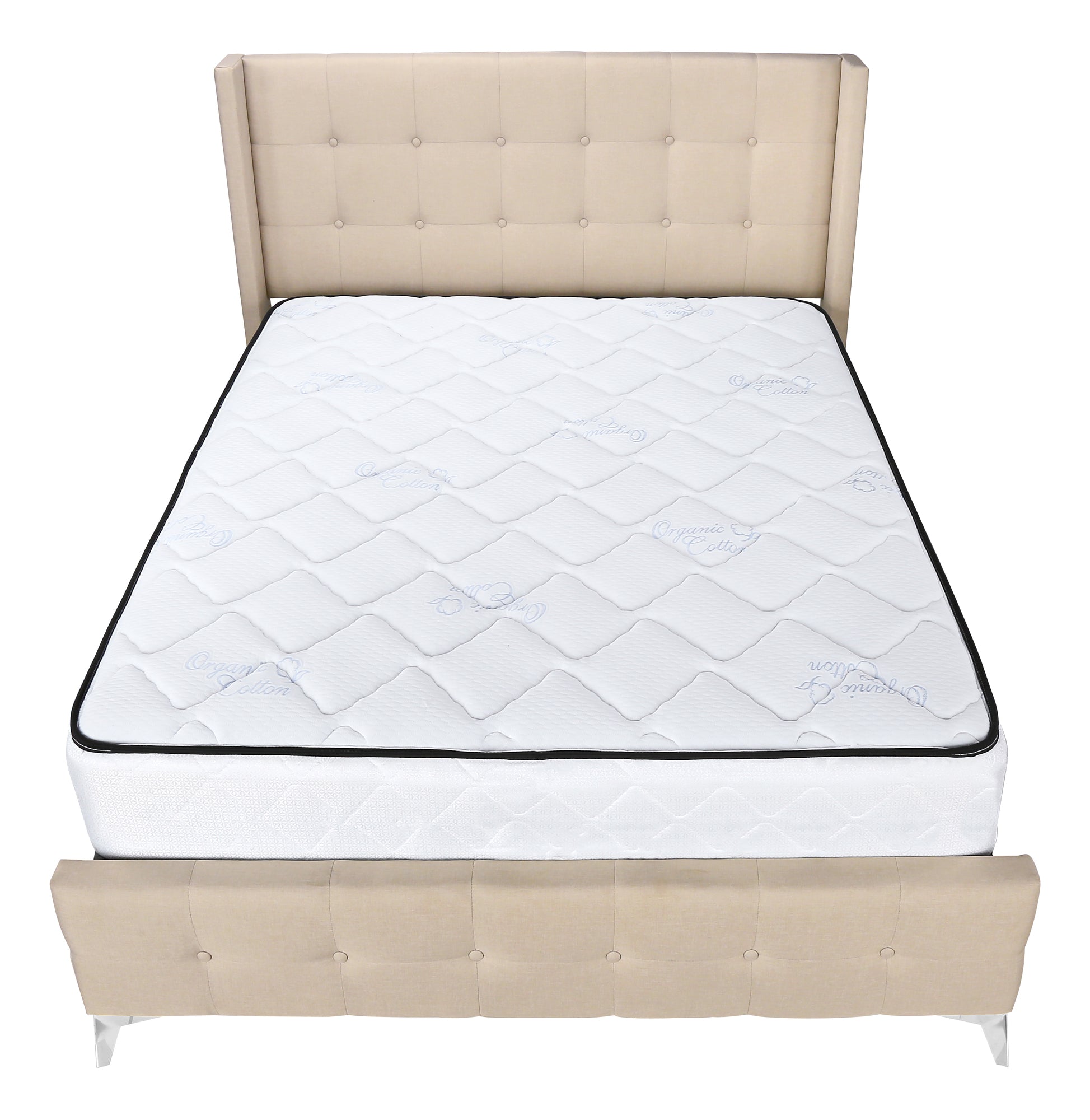 Bed - Queen Size / Grey Linen With Chrome Metal Legs-Standard Beds-DECOROLALA