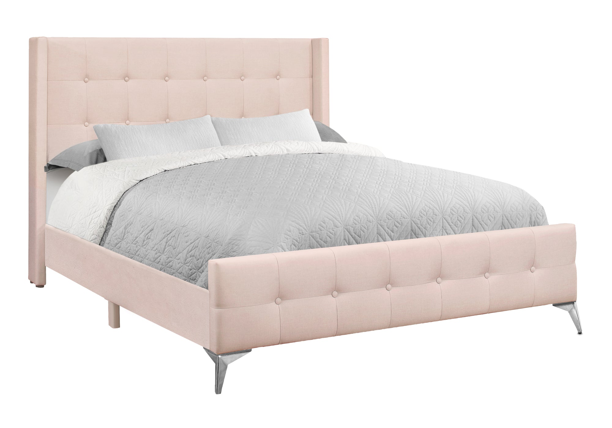 Bed - Queen Size / Grey Linen With Chrome Metal Legs-Standard Beds-DECOROLALA