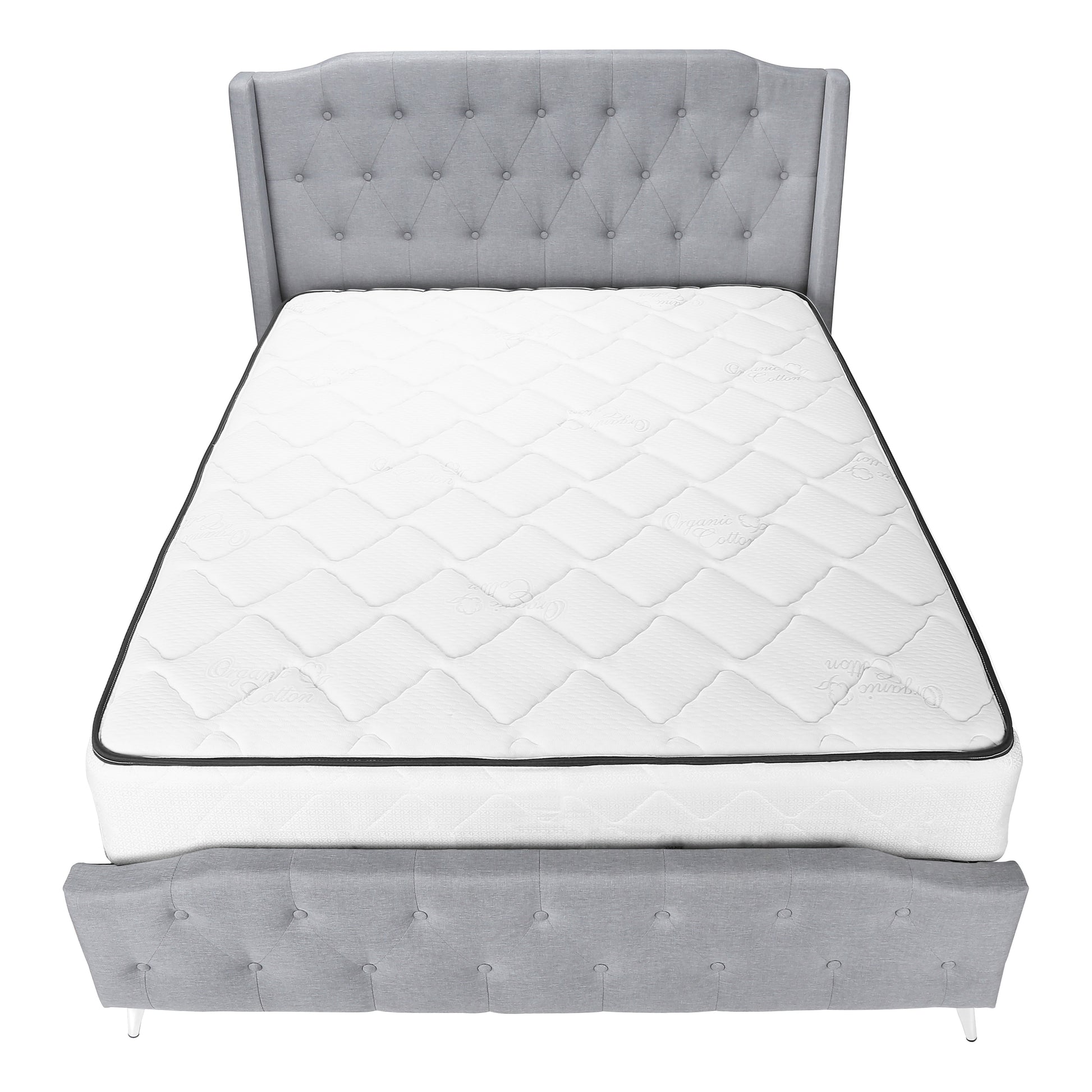 BED - QUEEN SIZE / GREY LINEN WITH CHROME METAL LEGS-Standard Beds-DECOROLALA