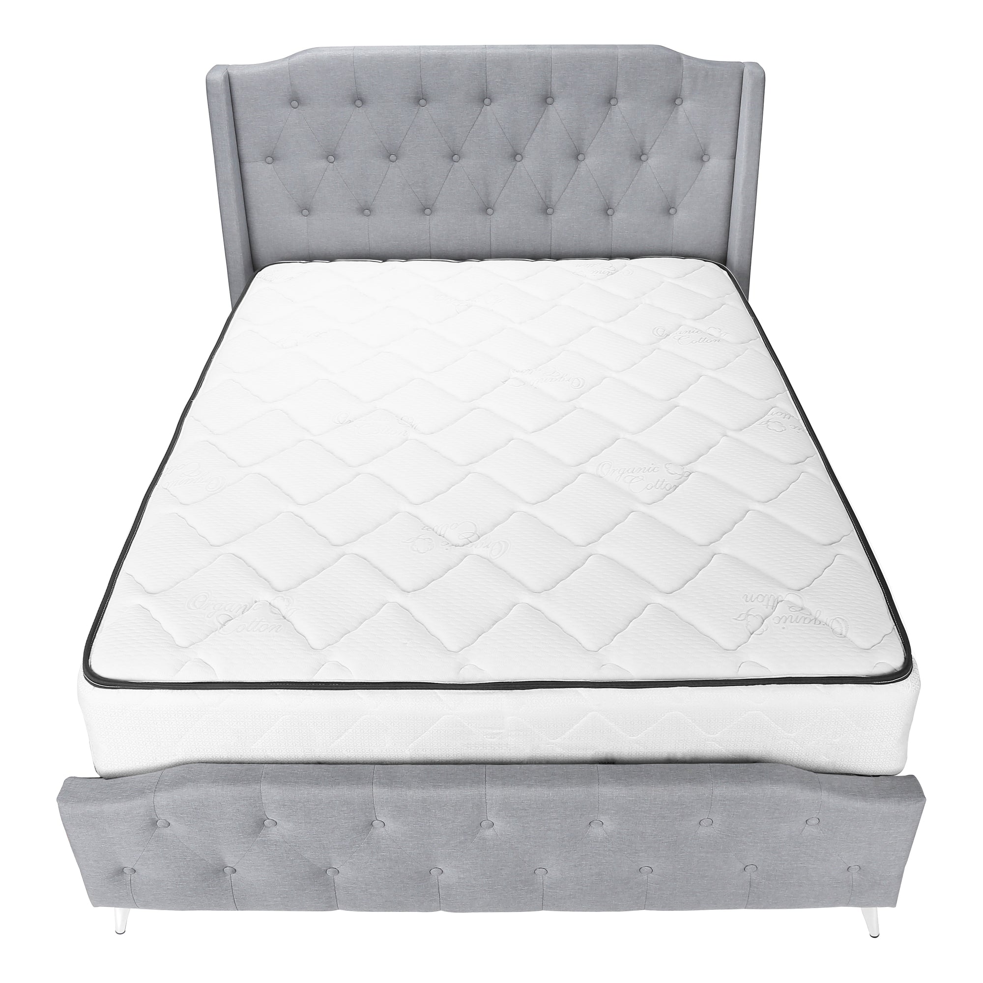 BED - QUEEN SIZE / GREY LINEN WITH CHROME METAL LEGS-Standard Beds-DECOROLALA